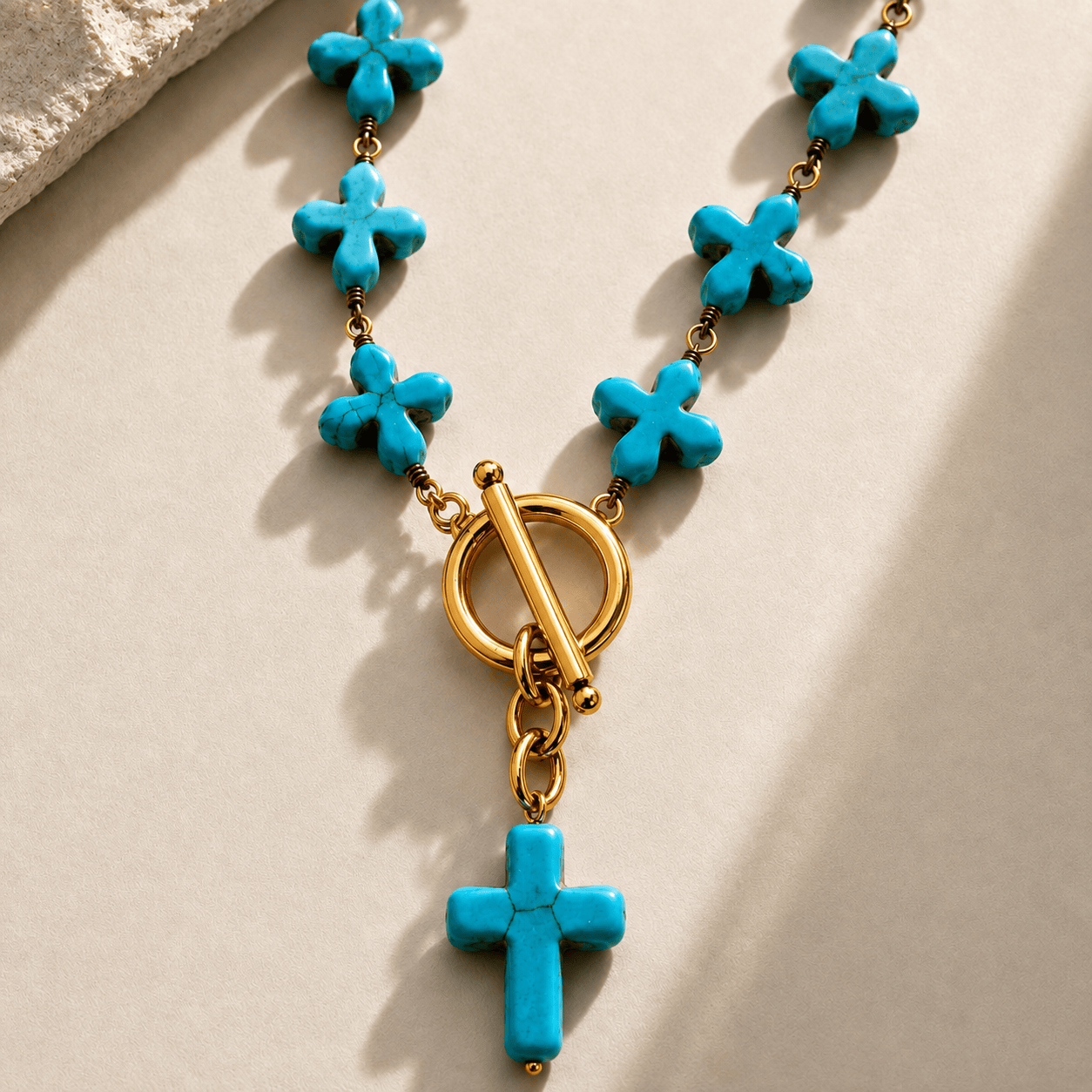 Howlite Cross Rosary Choker Necklace