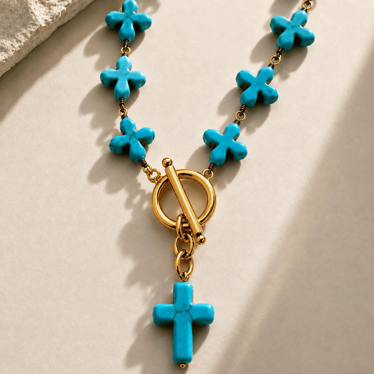 Howlite Cross Rosary Choker Necklace
