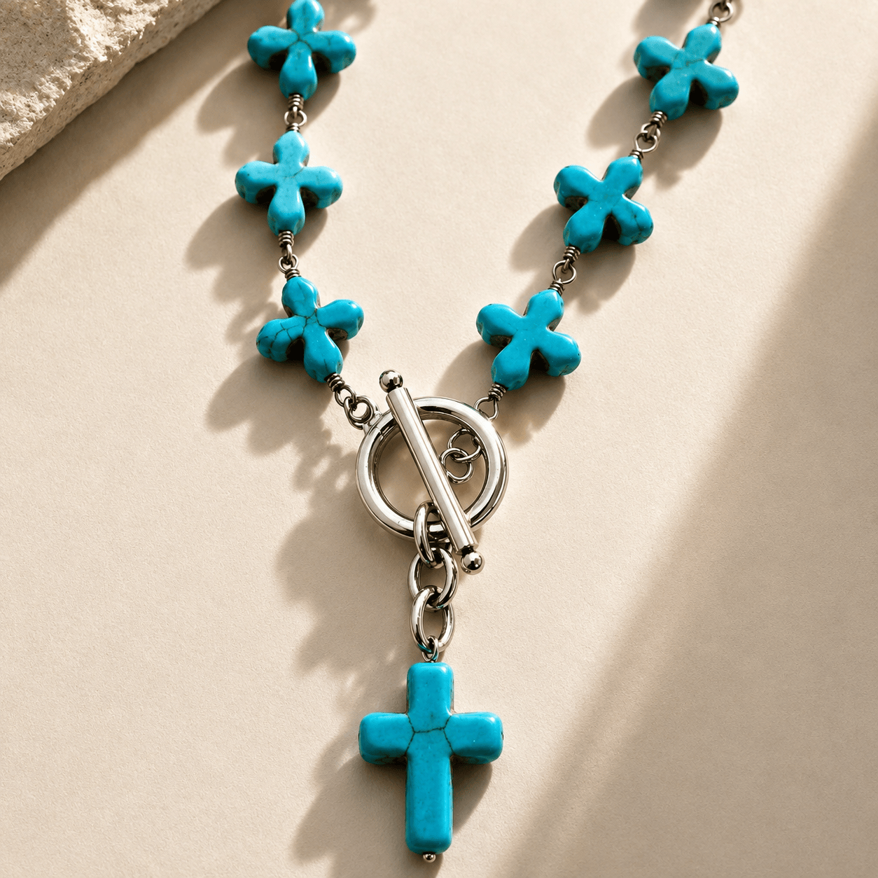 Howlite Cross Rosary Choker Necklace