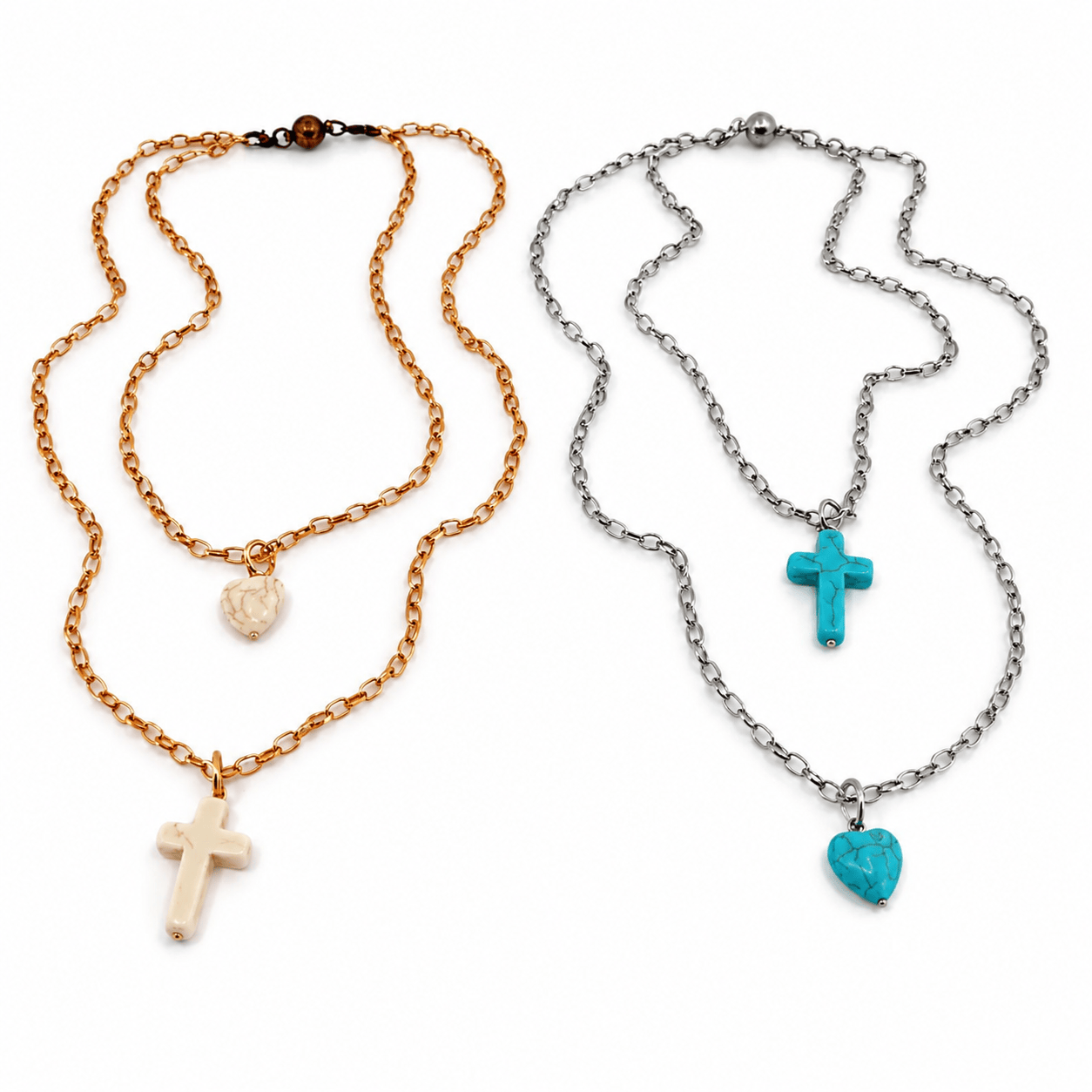 Howlite Cross & Heart Dainty Necklace