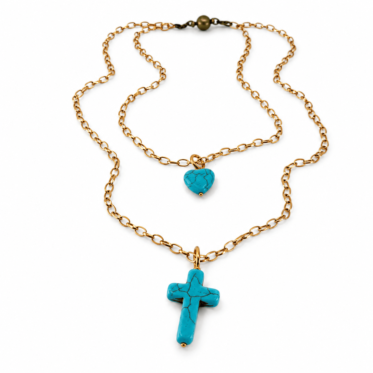 Howlite Cross & Heart Dainty Necklace