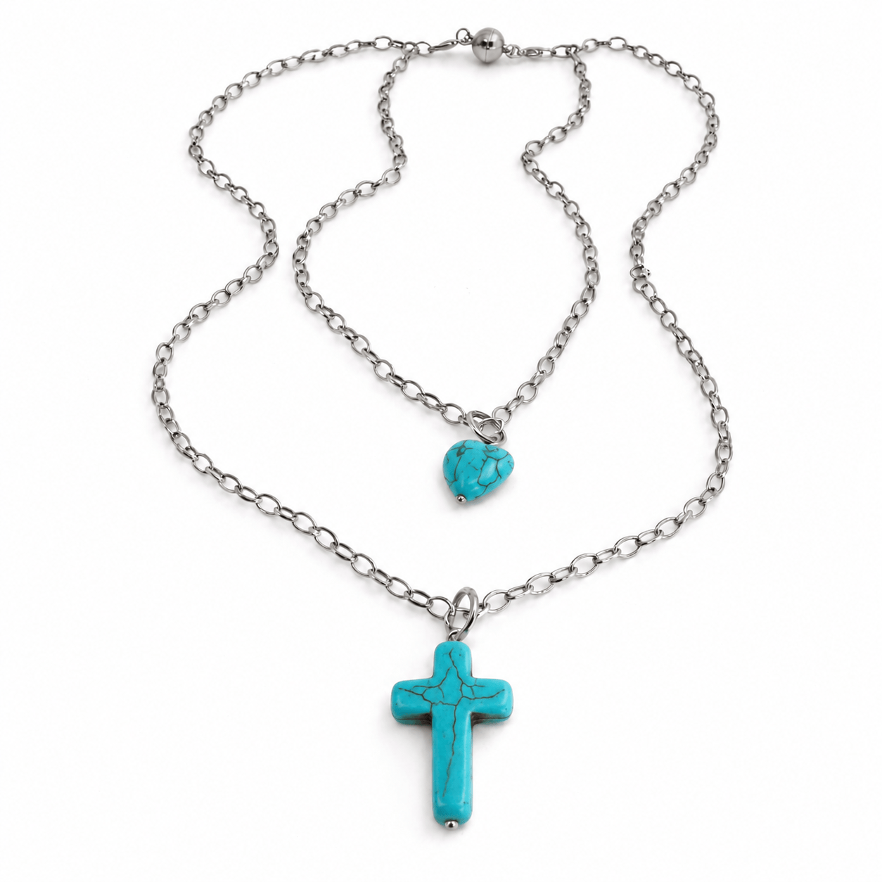 Howlite Cross & Heart Dainty Necklace