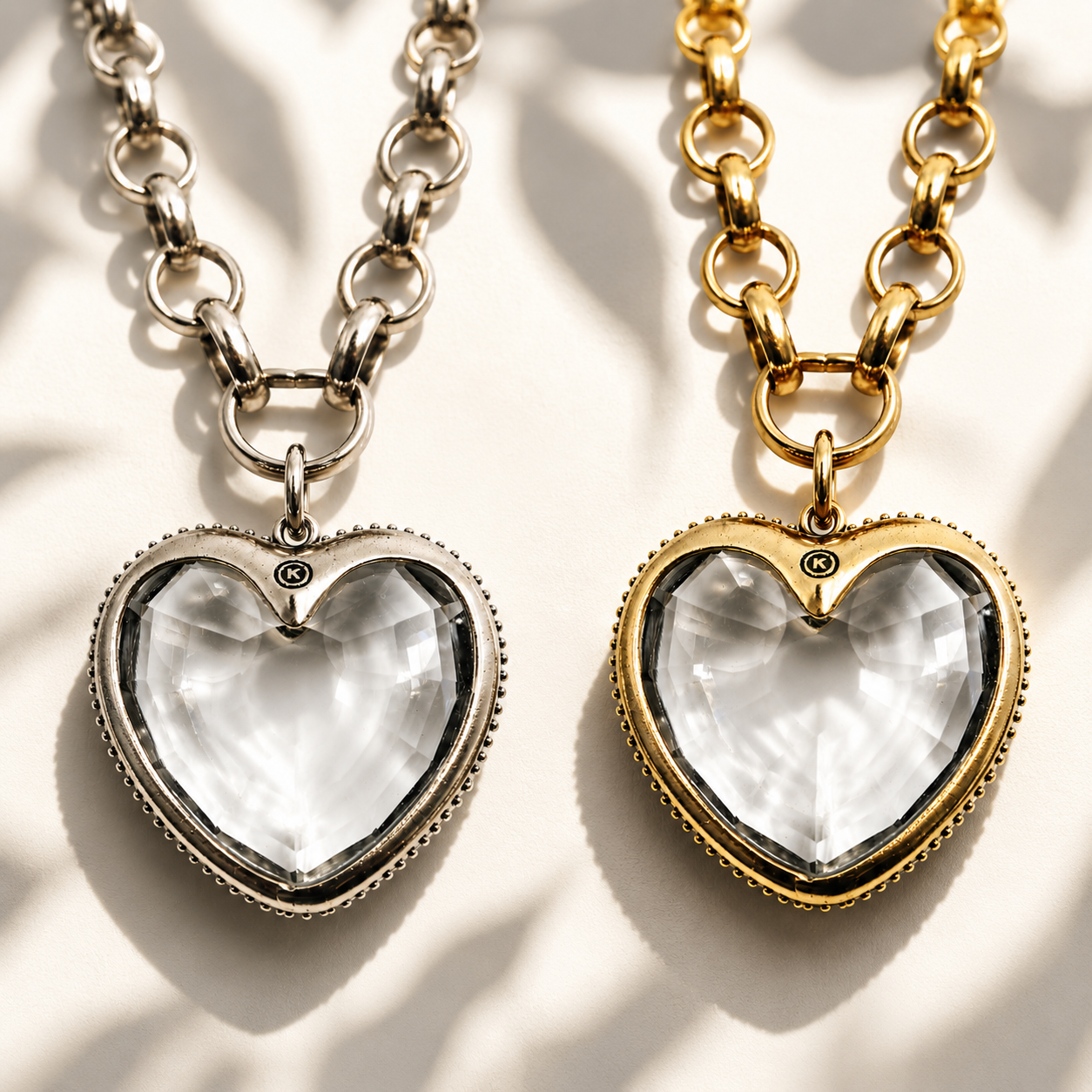 Crystal Heart Chunky Chain Layering Necklace