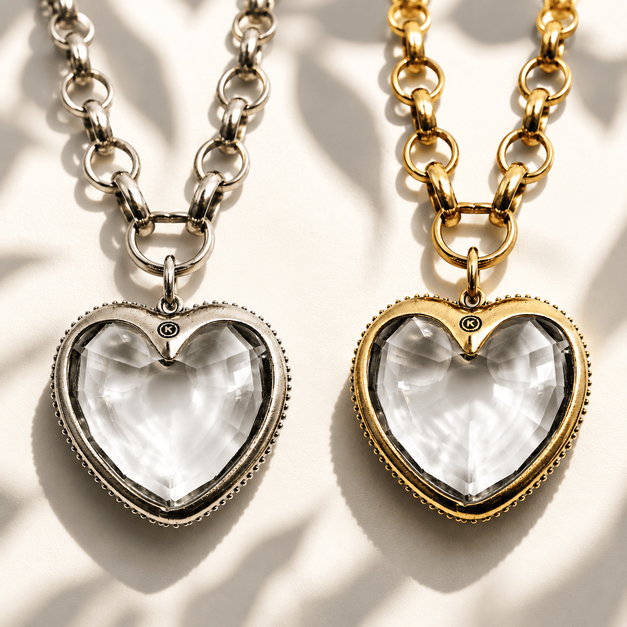 Crystal Heart Chunky Chain Layering Necklace