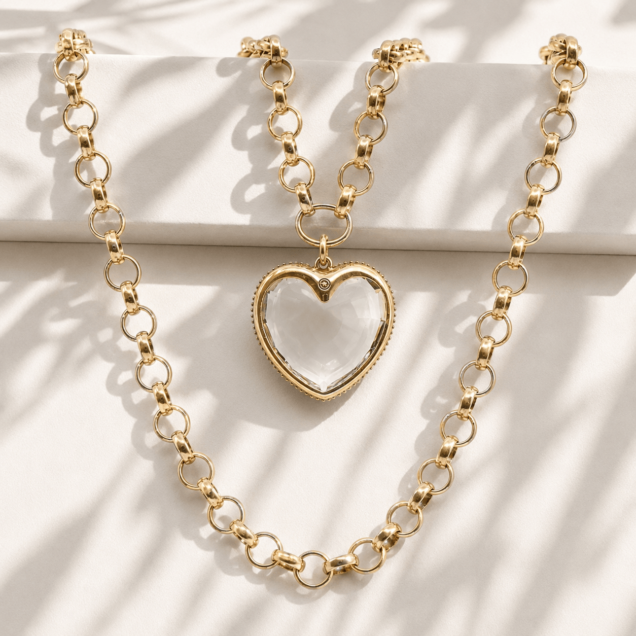 Crystal Heart Chunky Chain Layering Necklace