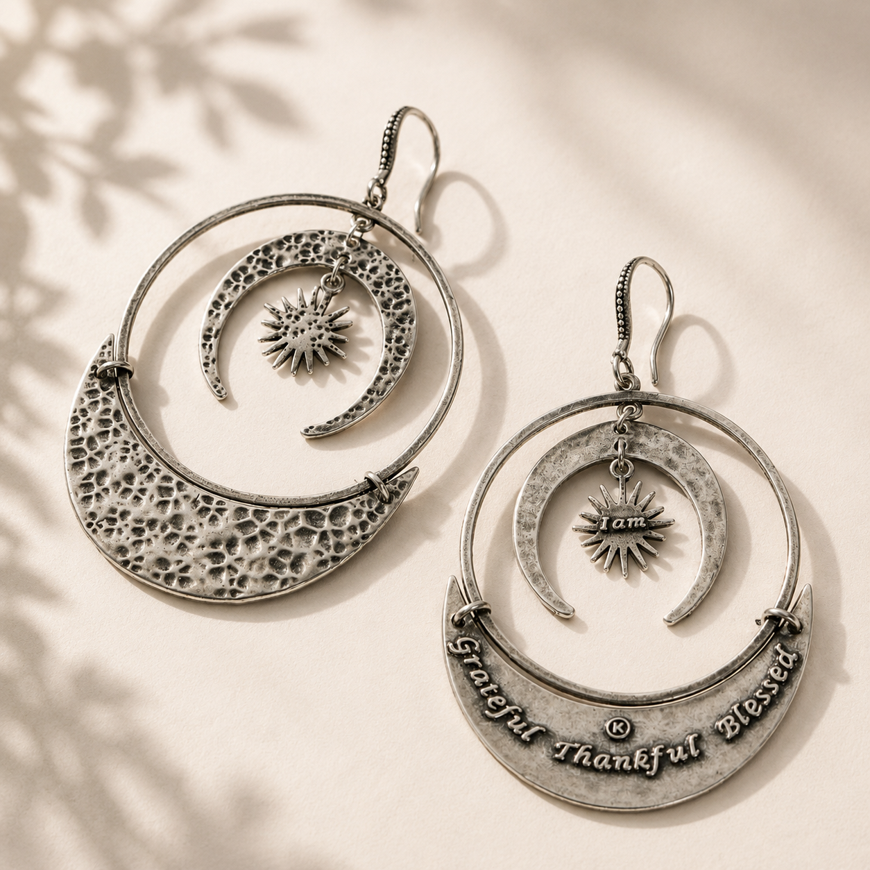 Grateful Thankful Blessed Moon & Star Earrings