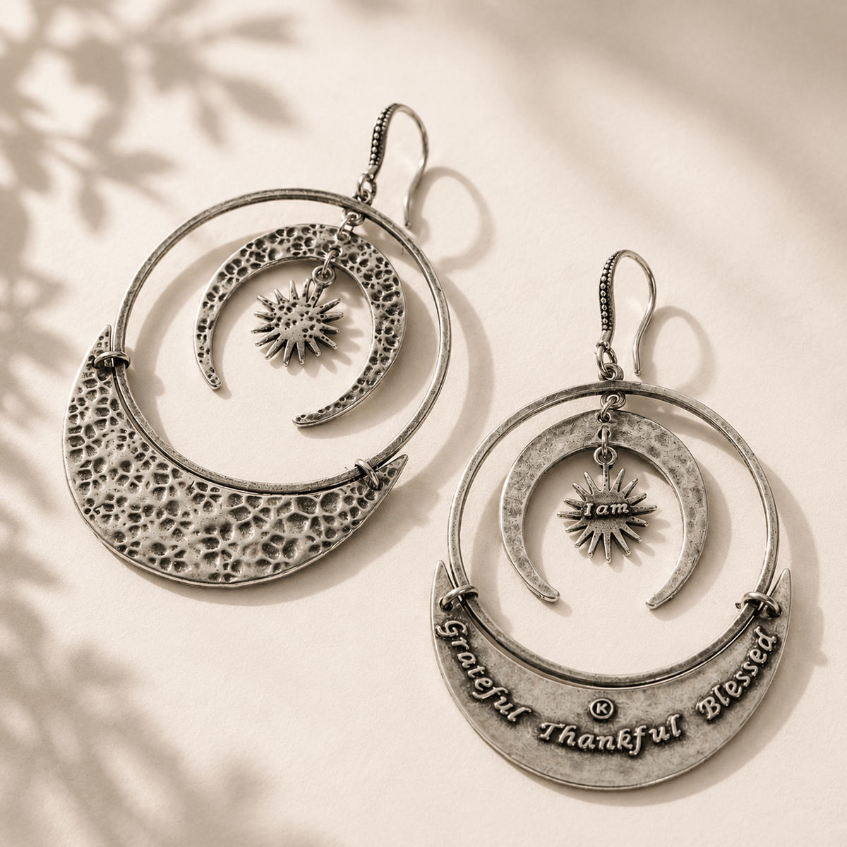 Grateful Thankful Blessed Moon & Star Earrings