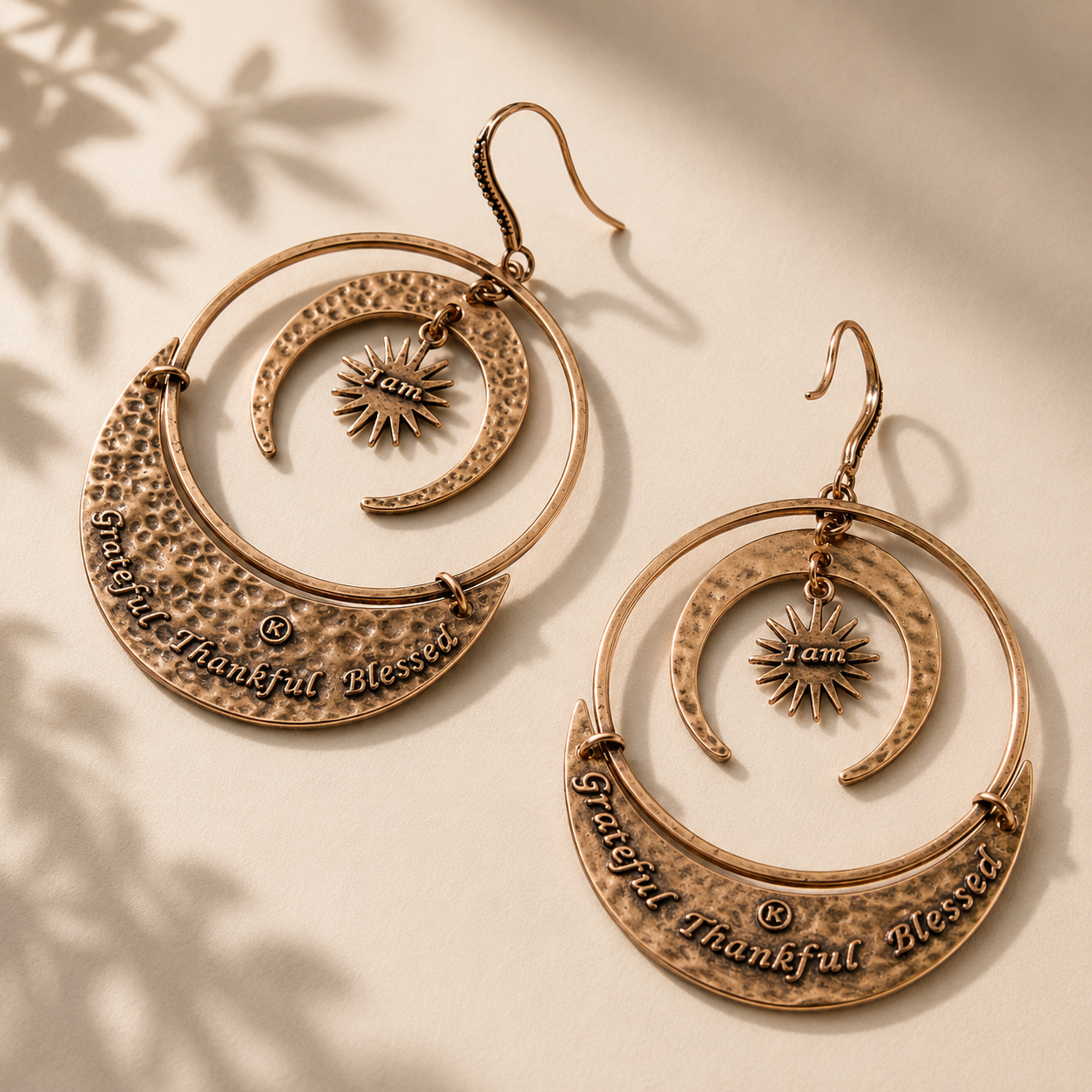 Grateful Thankful Blessed Moon & Star Earrings