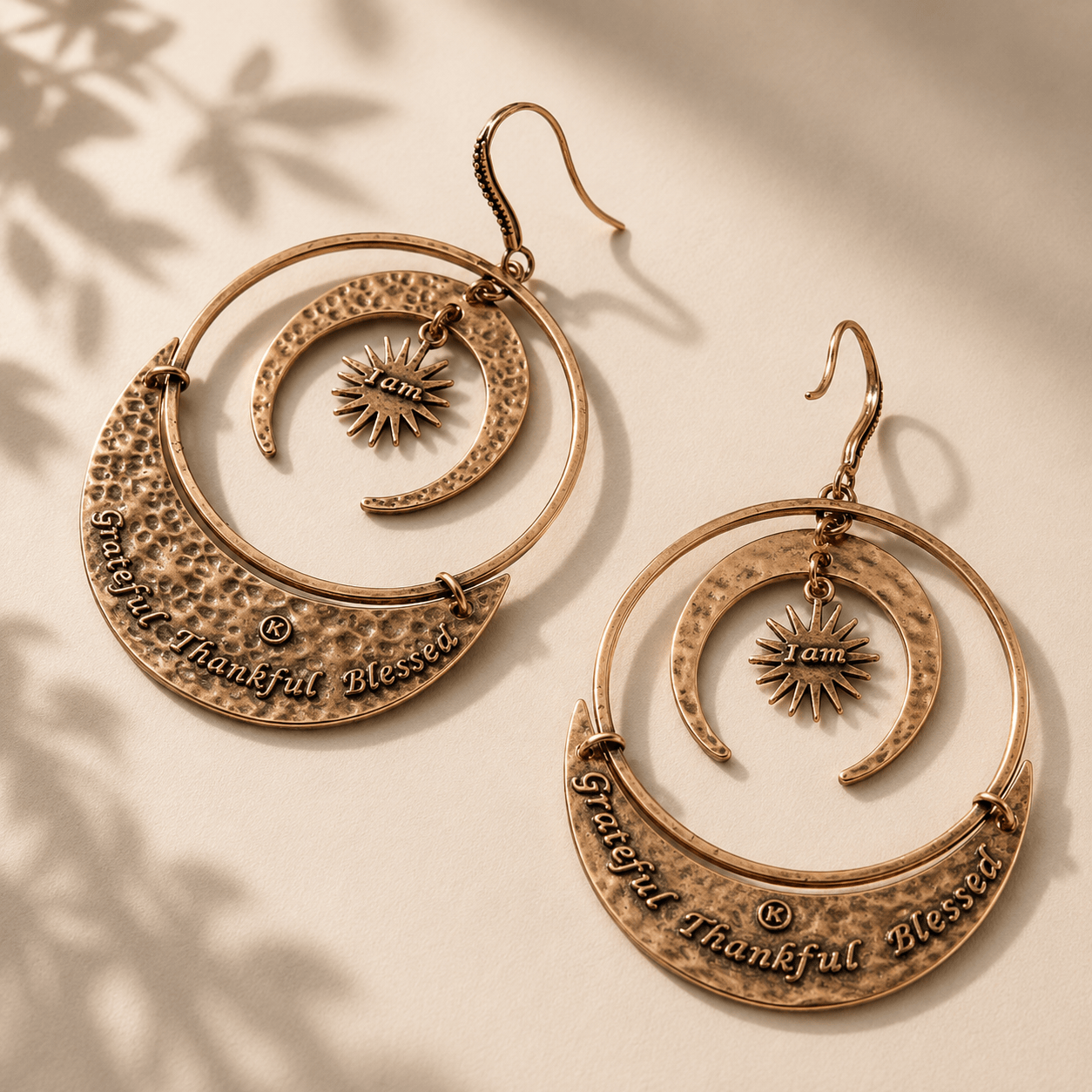 Grateful Thankful Blessed Moon & Star Earrings