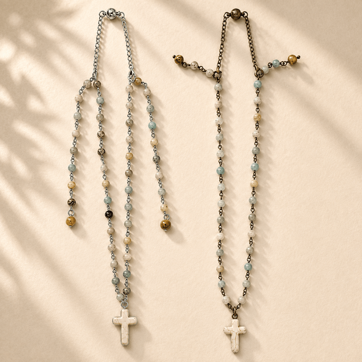 Howlite Cross Amazonite Rosary Necklace