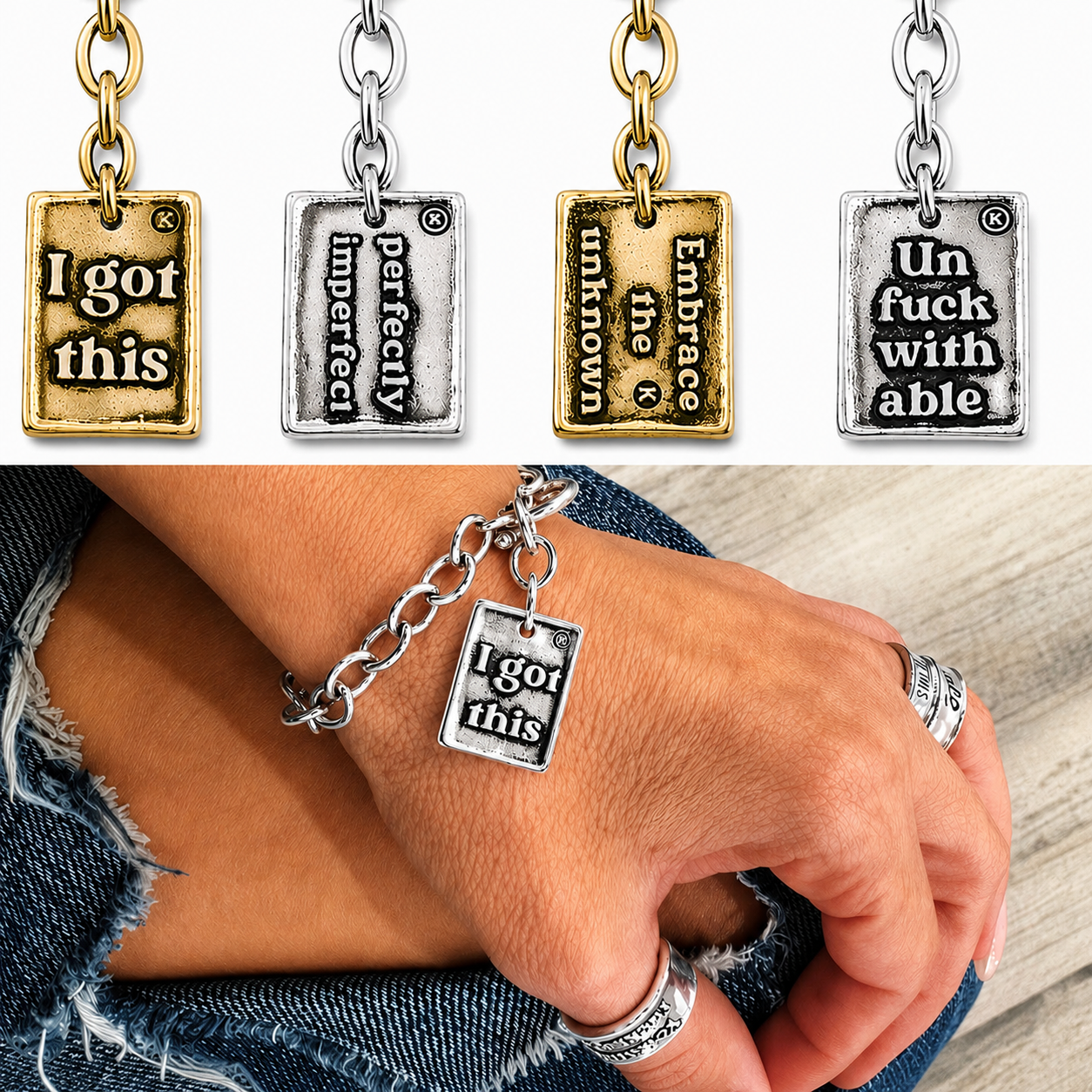 Choose Your Message Square Pendant Chain Bracelet