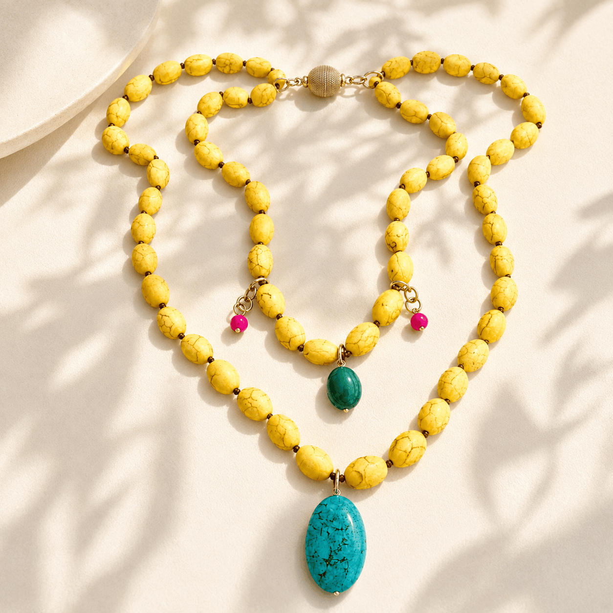 Yellow Howlite Long Layering Necklace