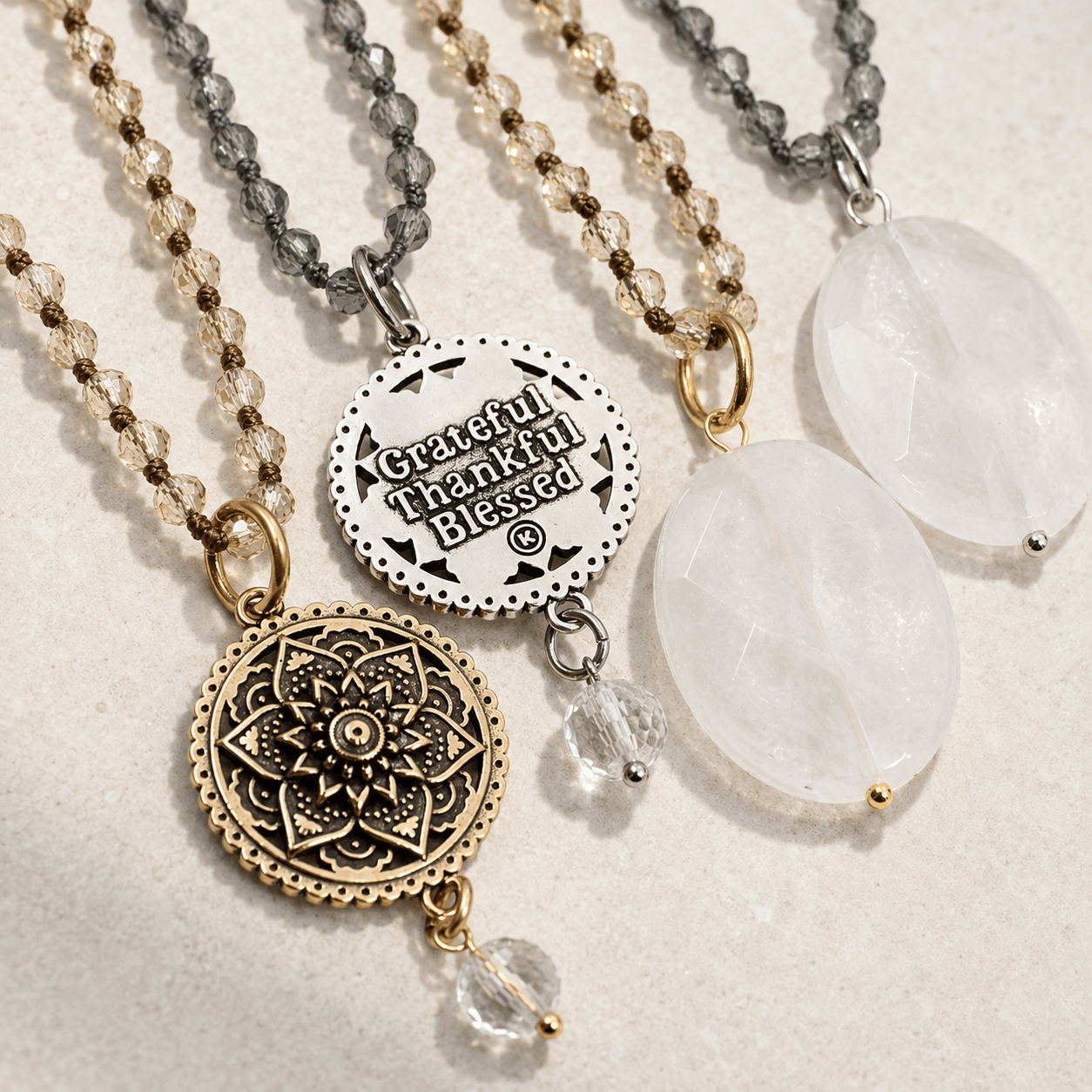 Grateful Thankful Blessed Mandala Bloom Necklace