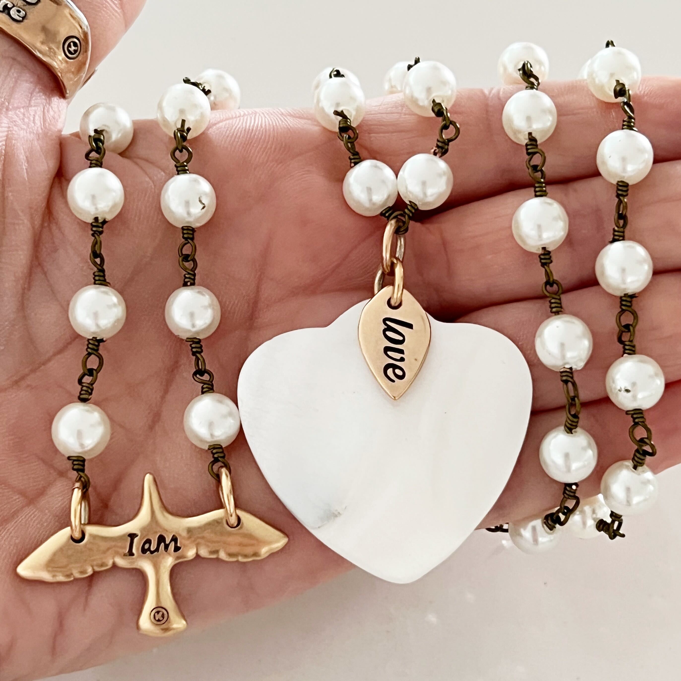 I Am Love Bird Long Rosary Chain Necklace