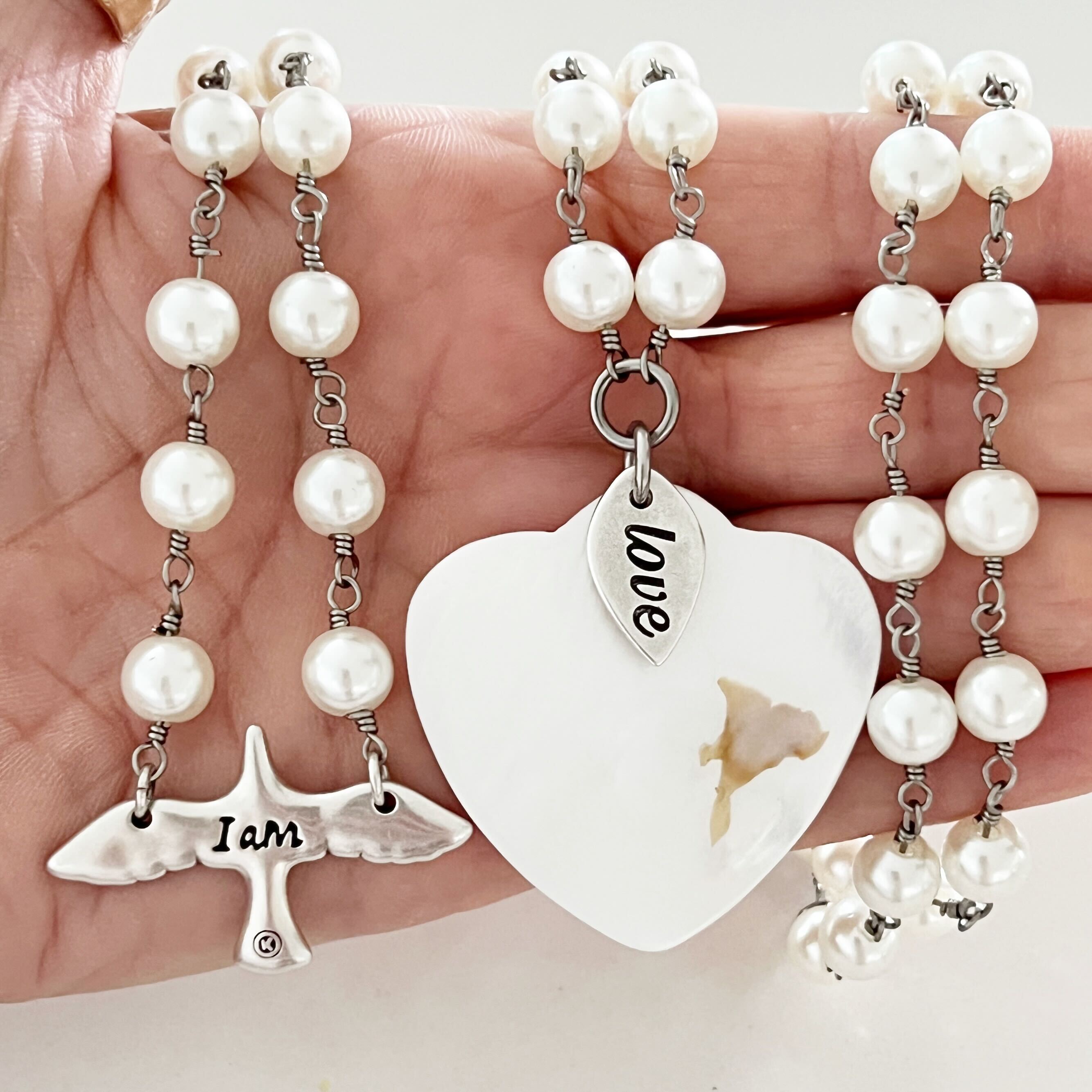 I Am Love Bird Long Rosary Chain Necklace