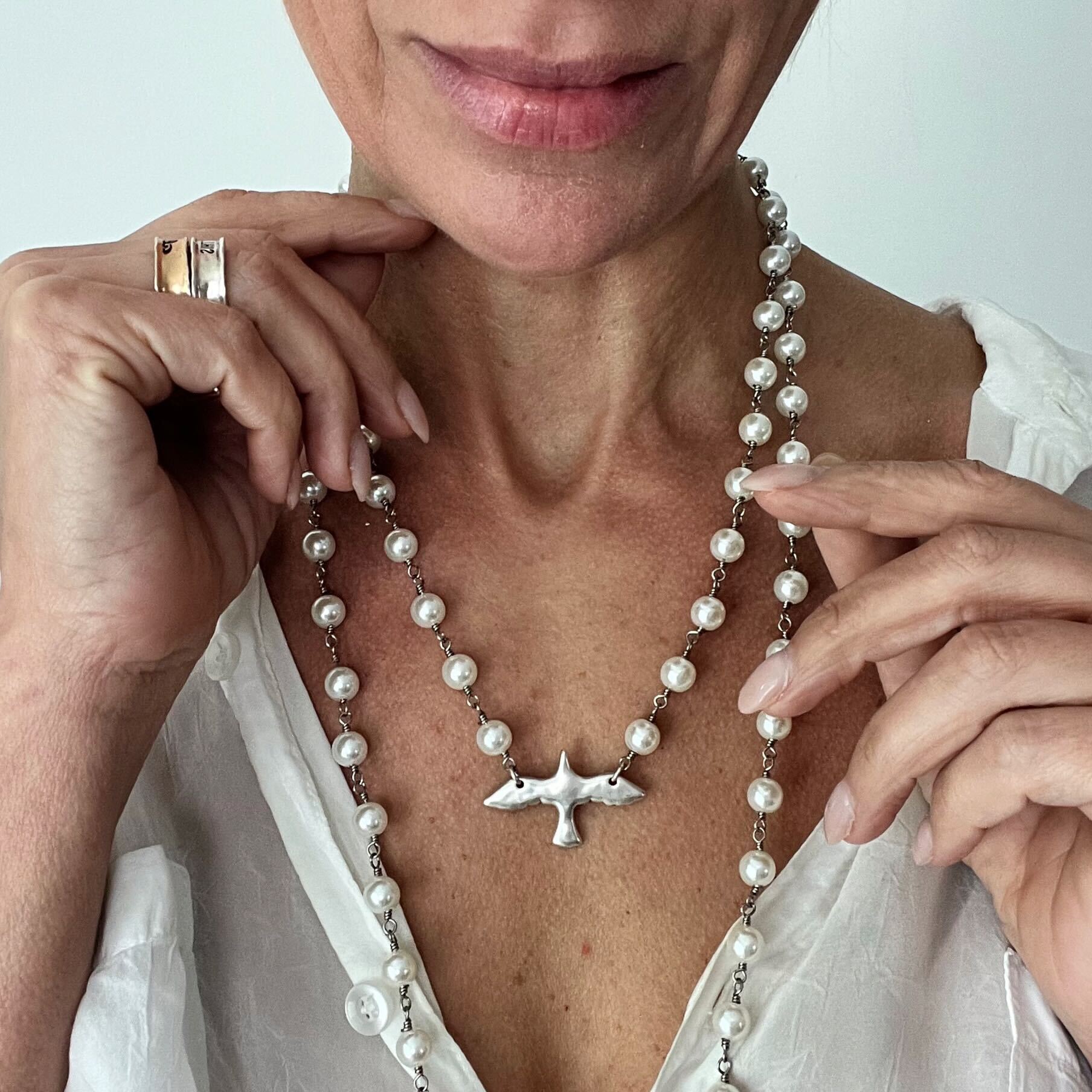 I Am Love Bird Long Rosary Chain Necklace