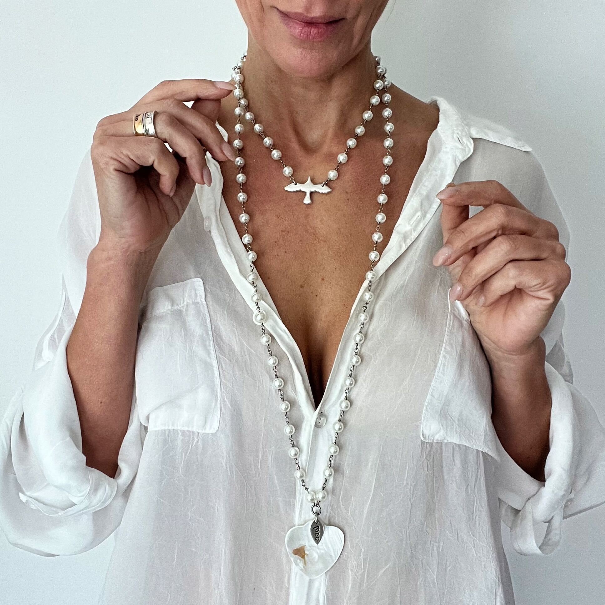 I Am Love Bird Long Rosary Chain Necklace