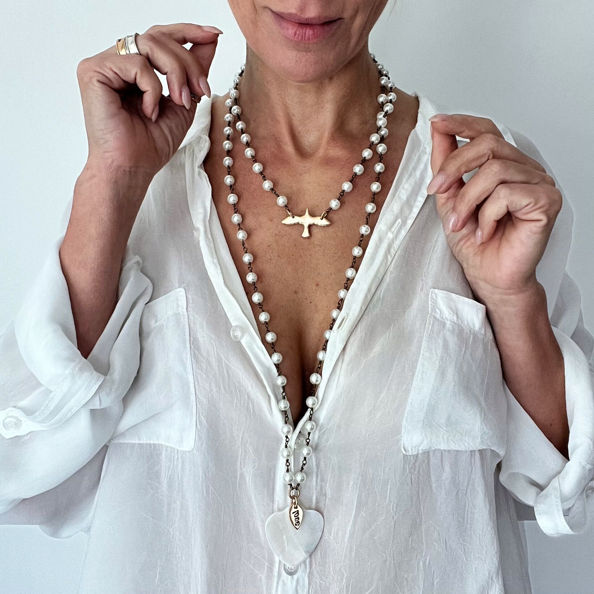 I Am Love Bird Long Rosary Chain Necklace