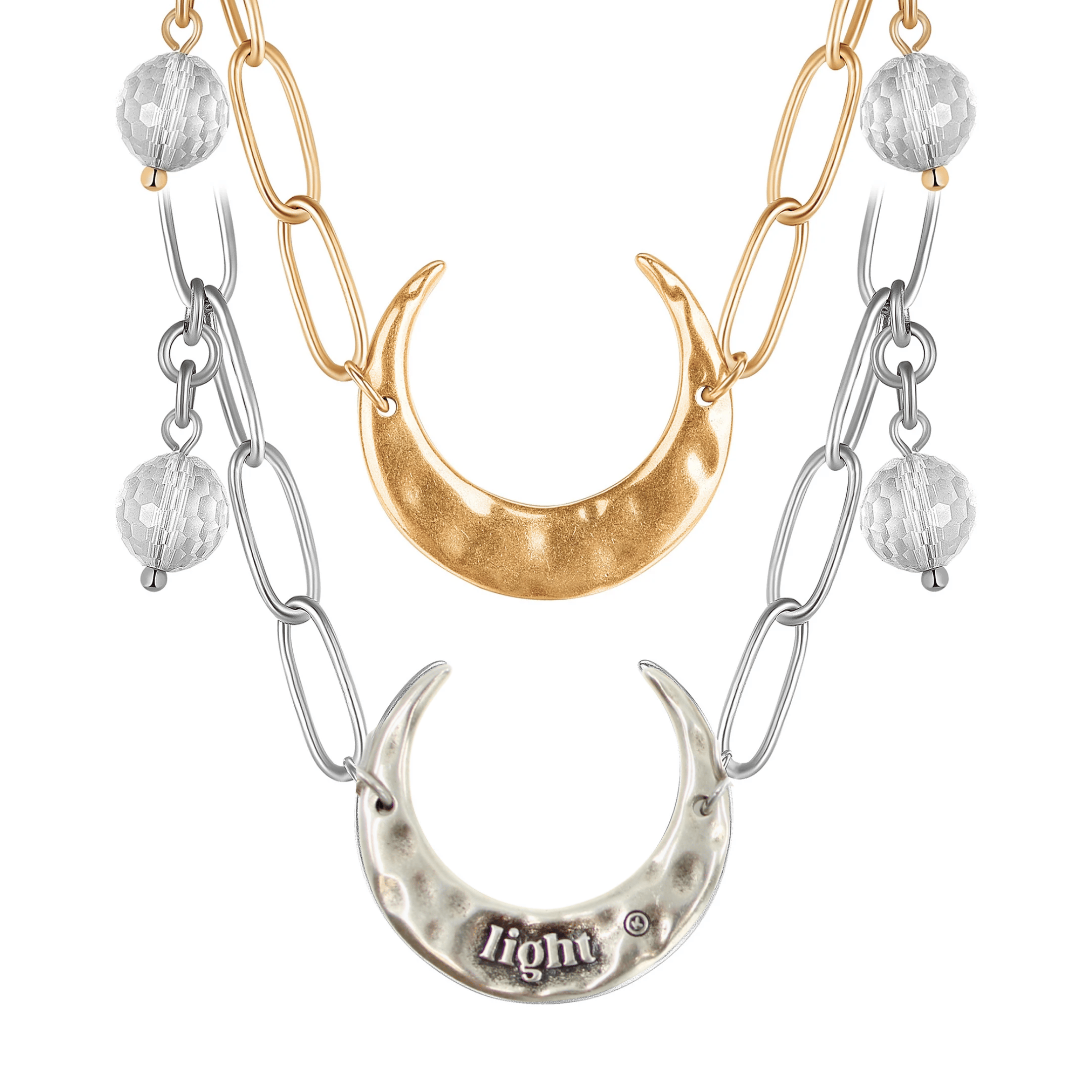 Light Crescent Moon Long Chain Necklace