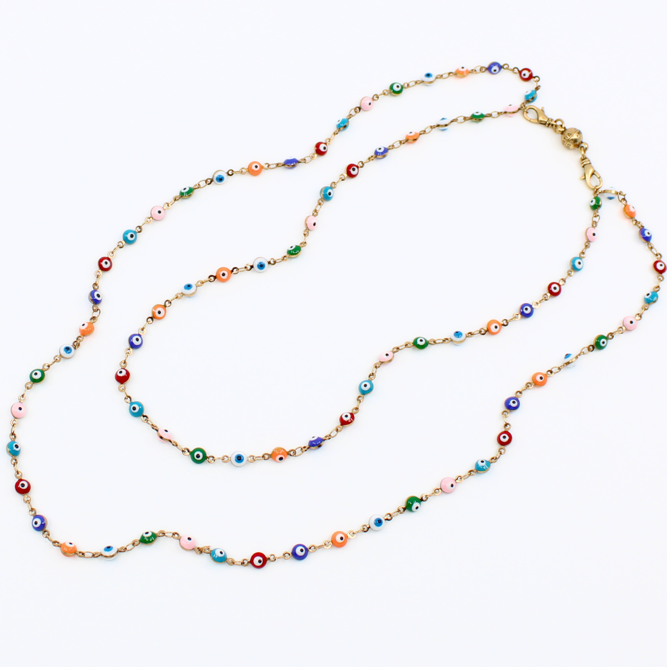 Colorful beaded necklace on a white background