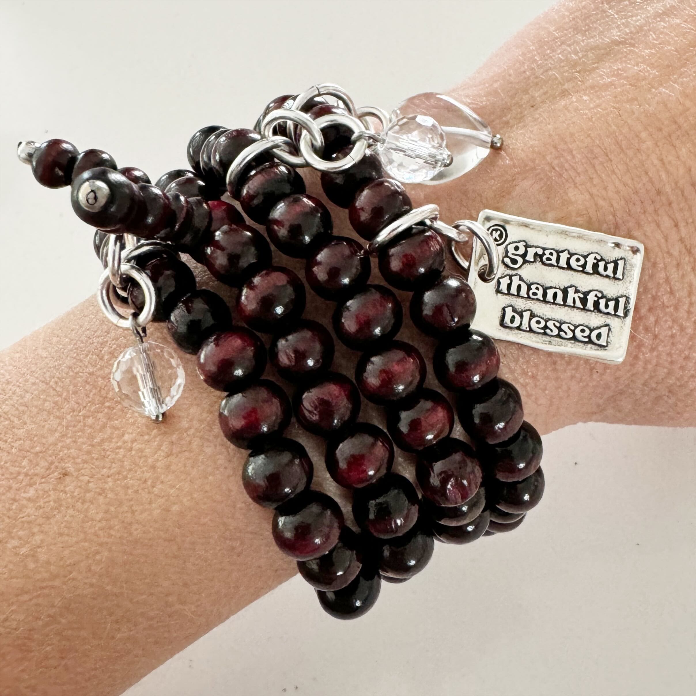 Grateful Thankful Blessed Wood Boho Wrap Layering Set