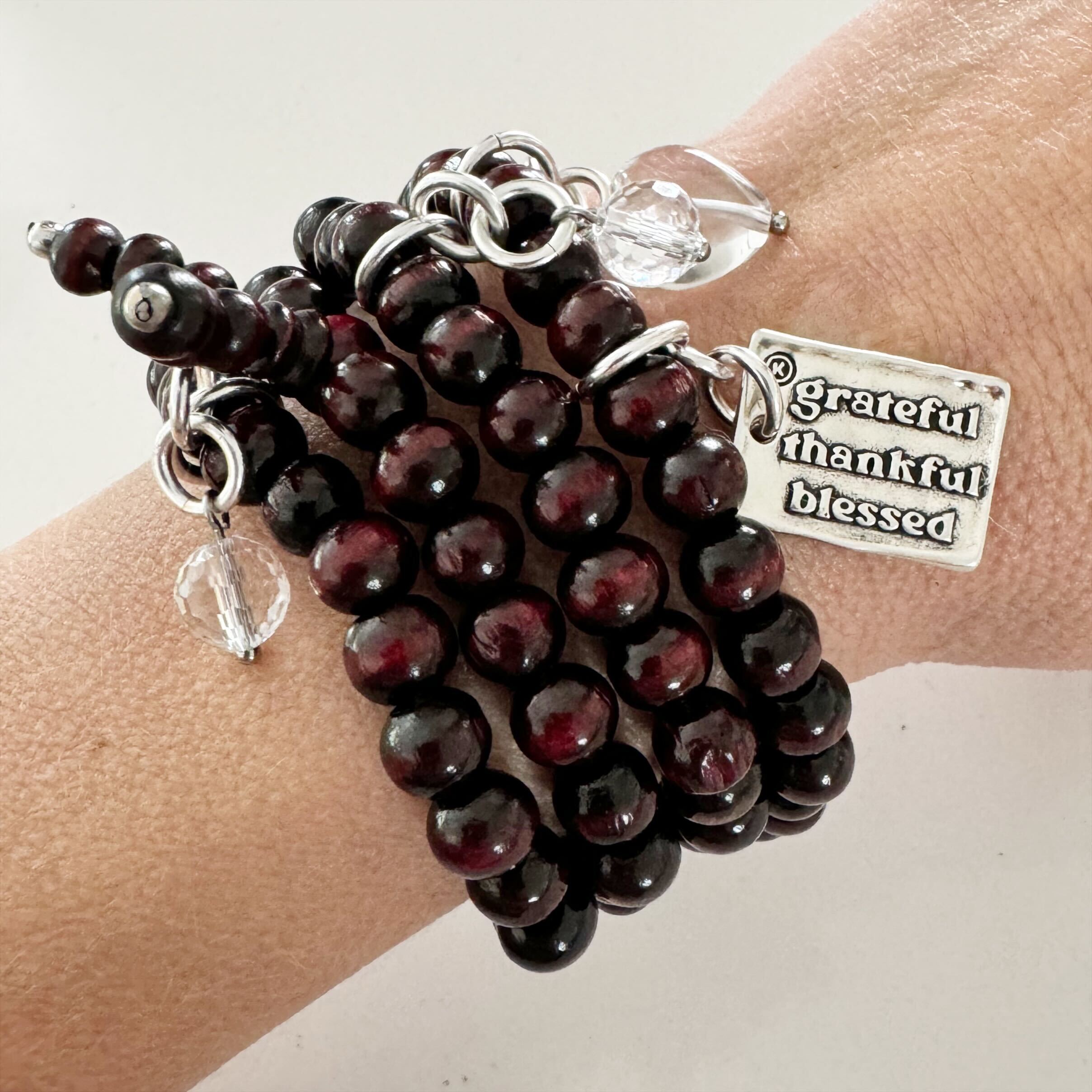 Grateful Thankful Blessed Wood Boho Wrap Layering Bundle