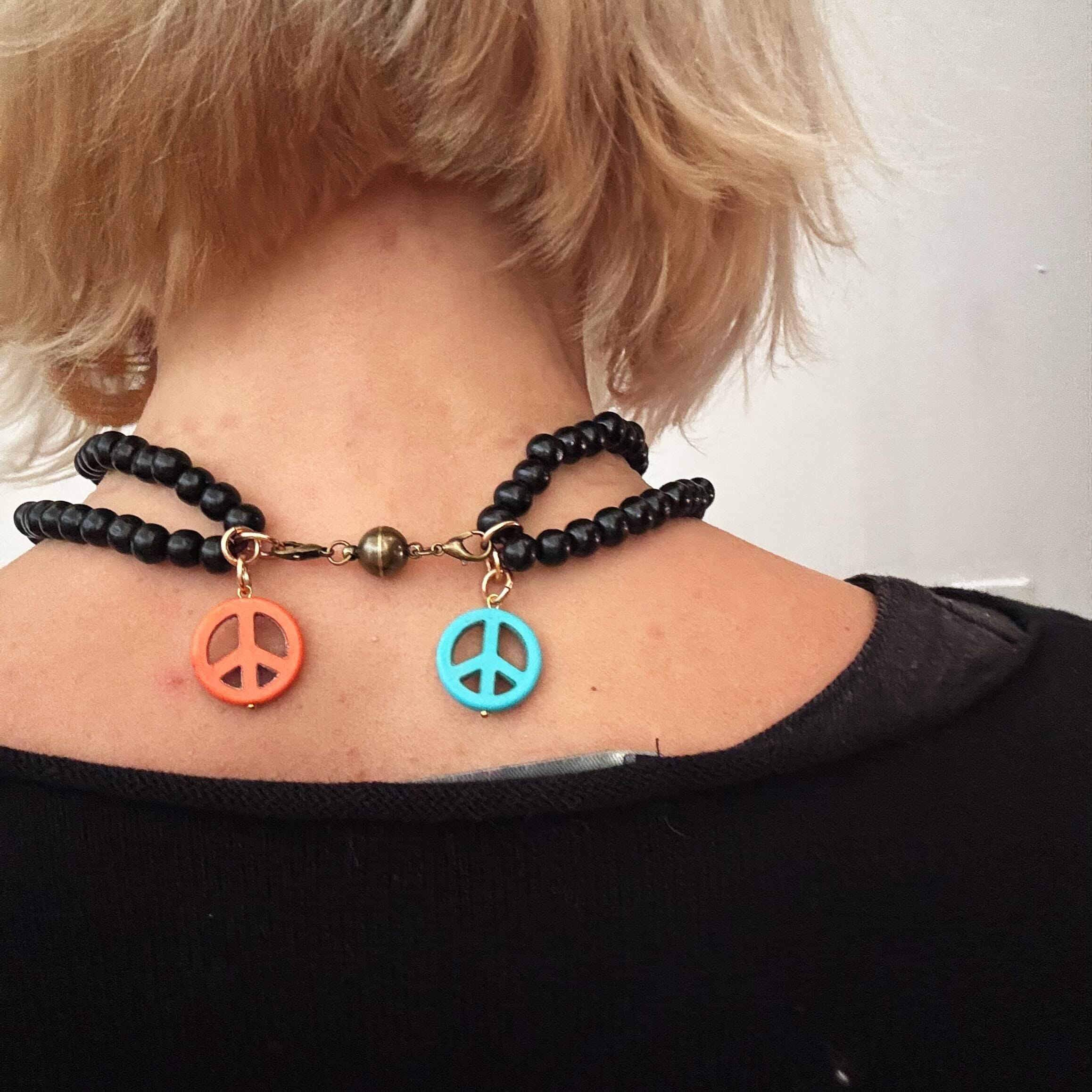 Howlite Peace Sign Wood Boho Wrap Bracelet/Necklace