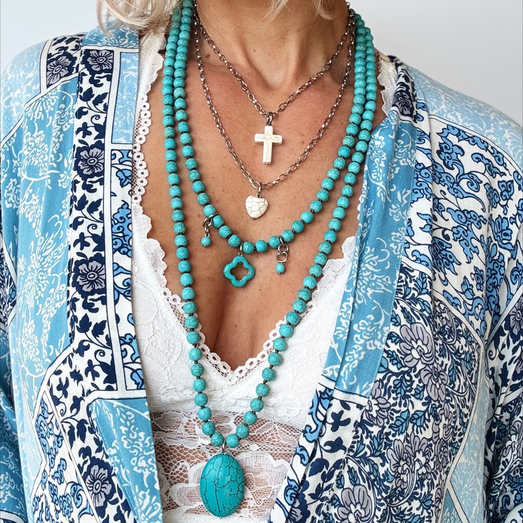 Howlite Cross & Heart Dainty Necklace