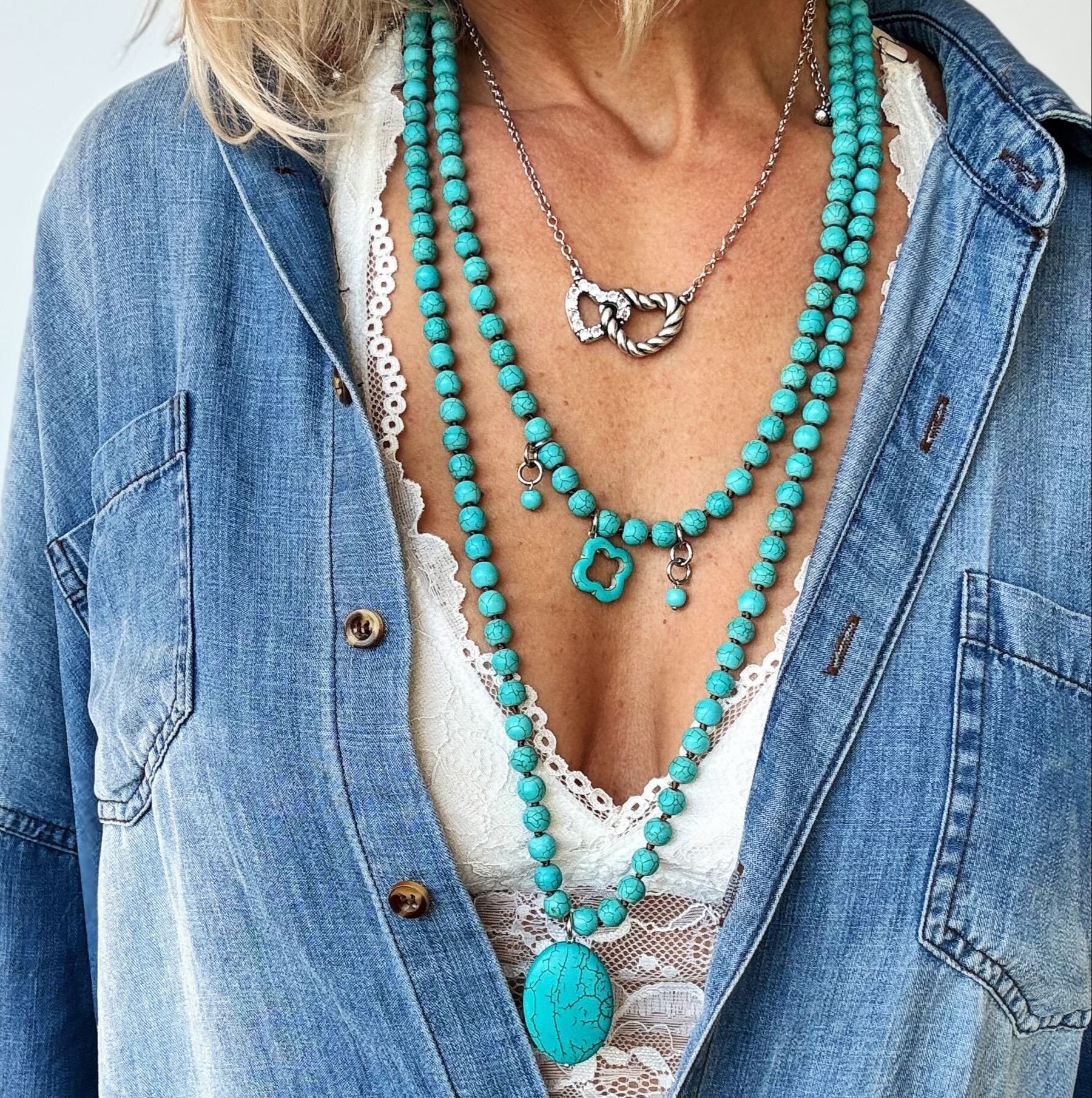 Blue Howlite Long Layering Necklace