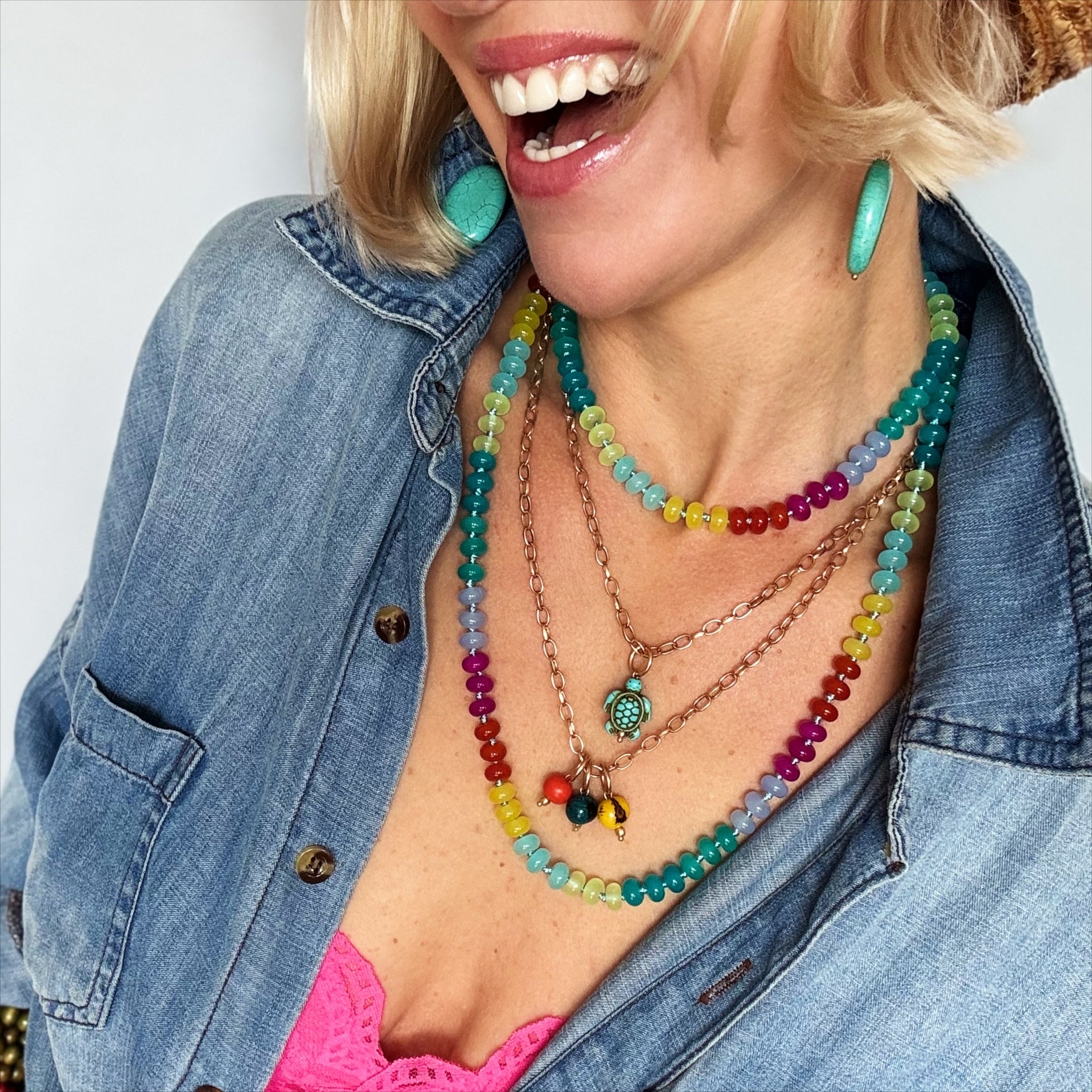 Blue Howlite Turtle Dainty Necklace