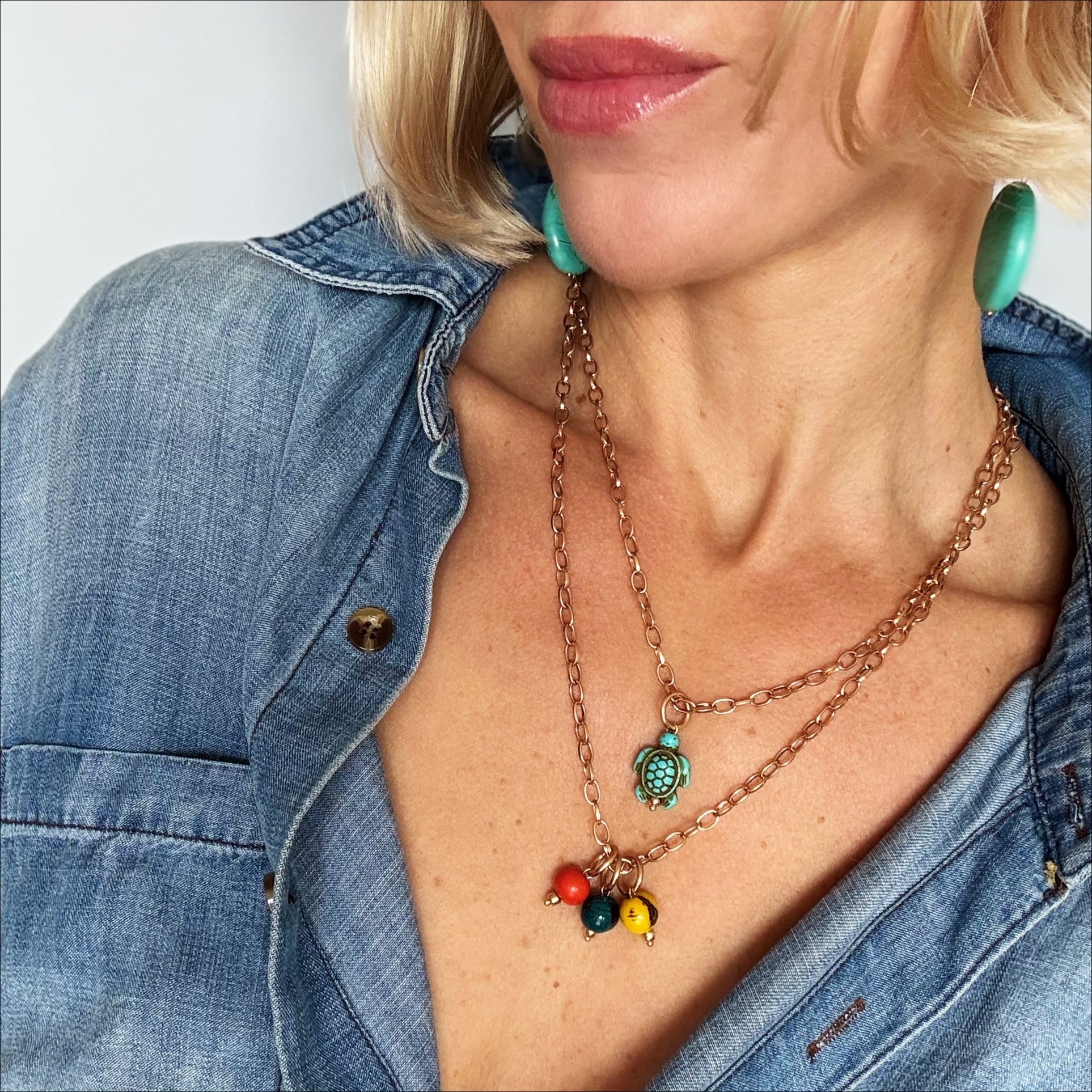 Blue Howlite Turtle Dainty Necklace