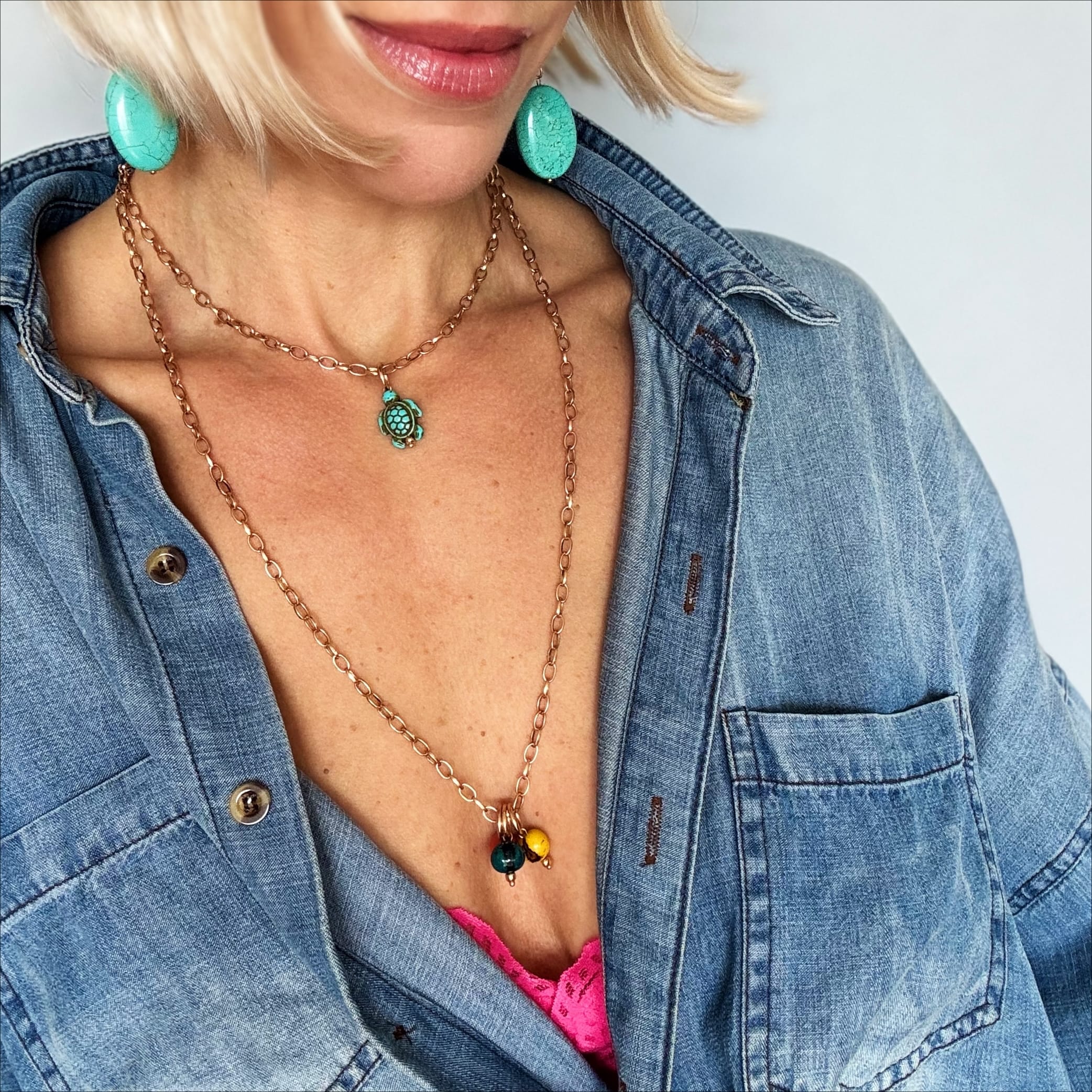Blue Howlite Turtle Dainty Necklace
