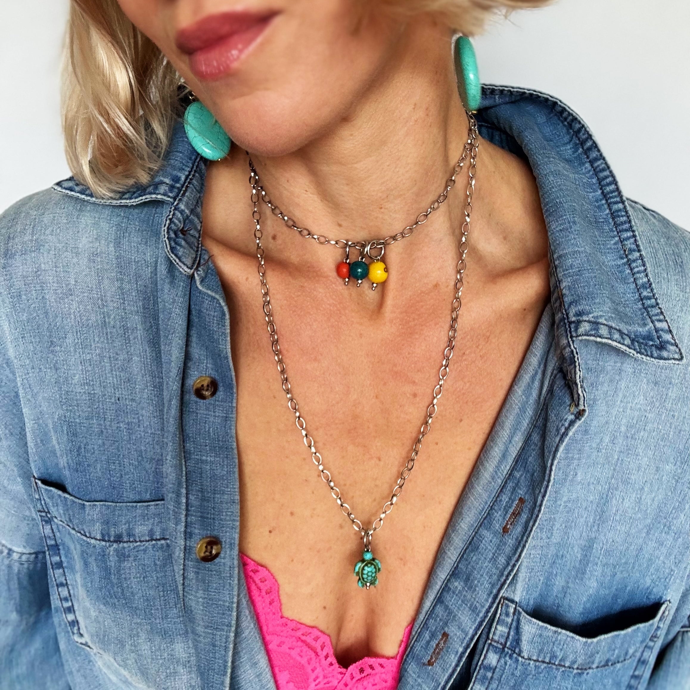 Blue Howlite Turtle Dainty Necklace