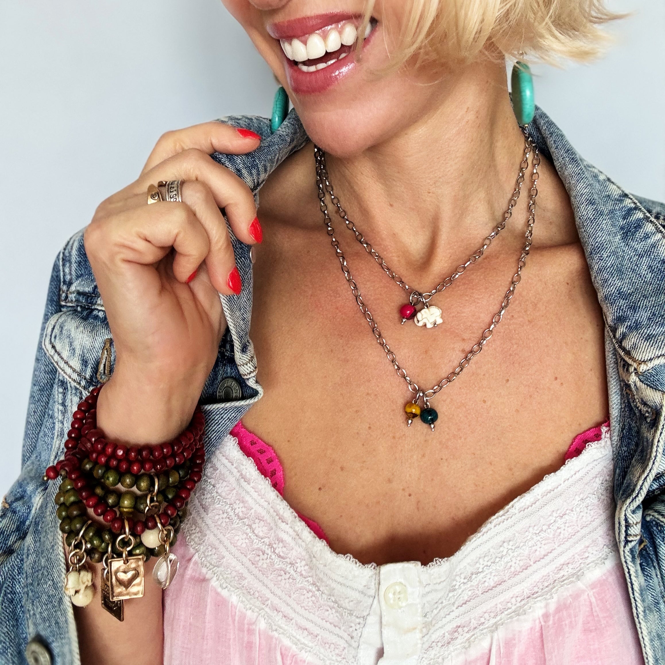 Off White Howlite Elephant Dainty Necklace