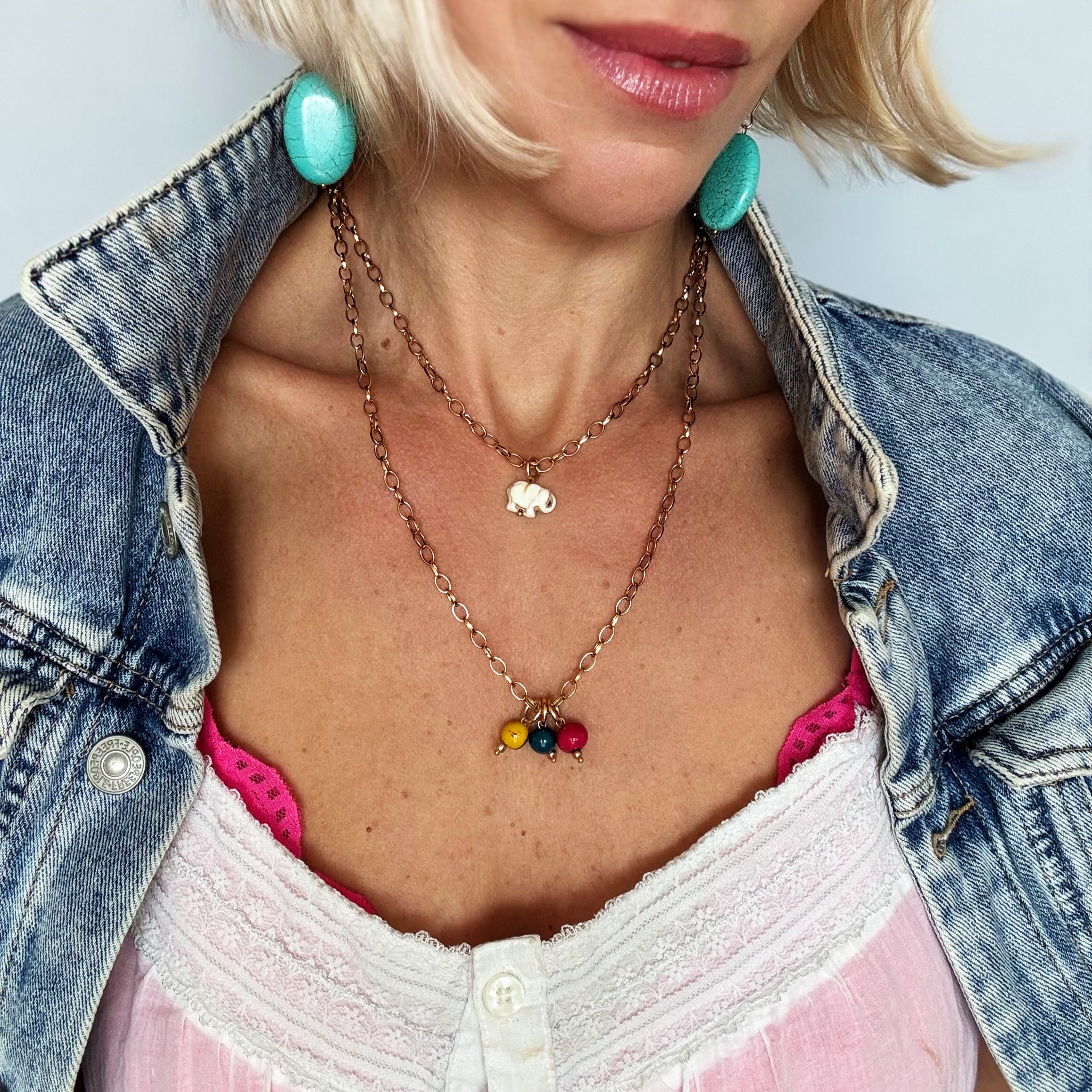 Off White Howlite Elephant Dainty Necklace