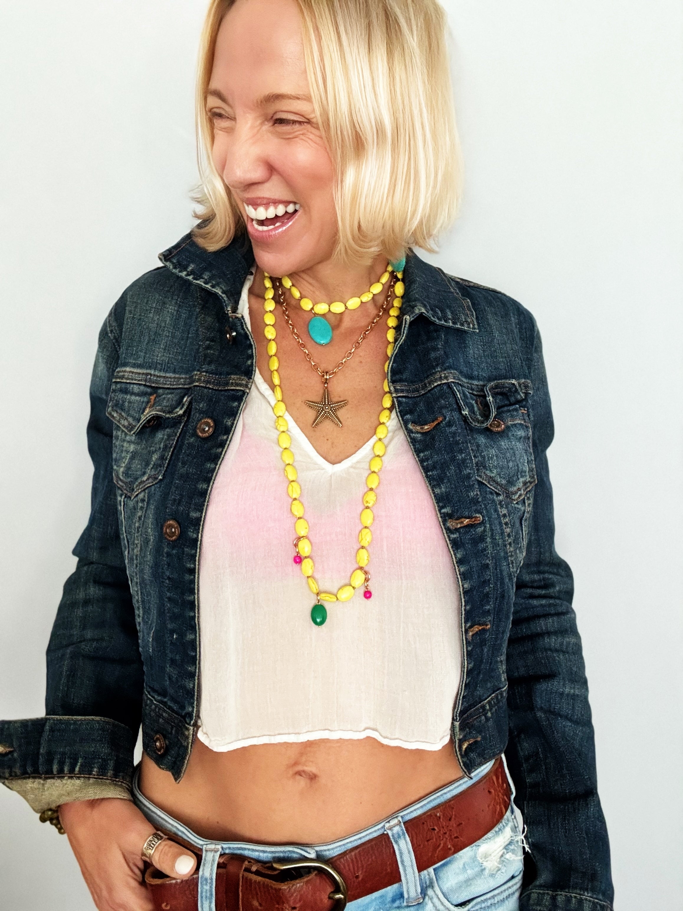 Yellow Howlite Long Layering Necklace