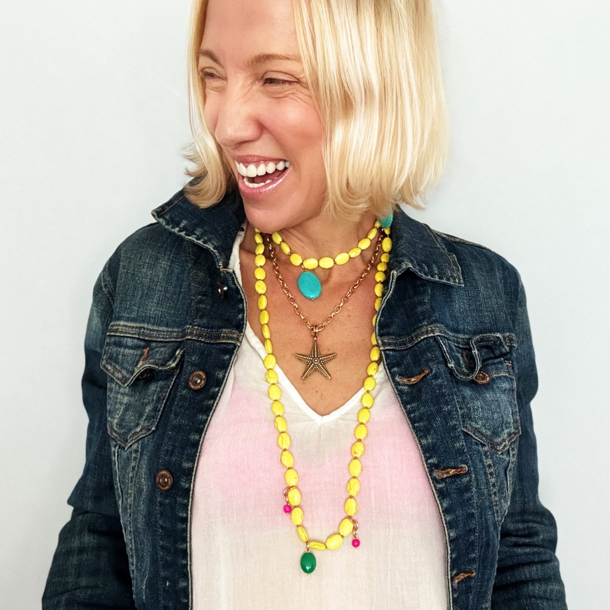 Yellow Howlite Long Layering Necklace