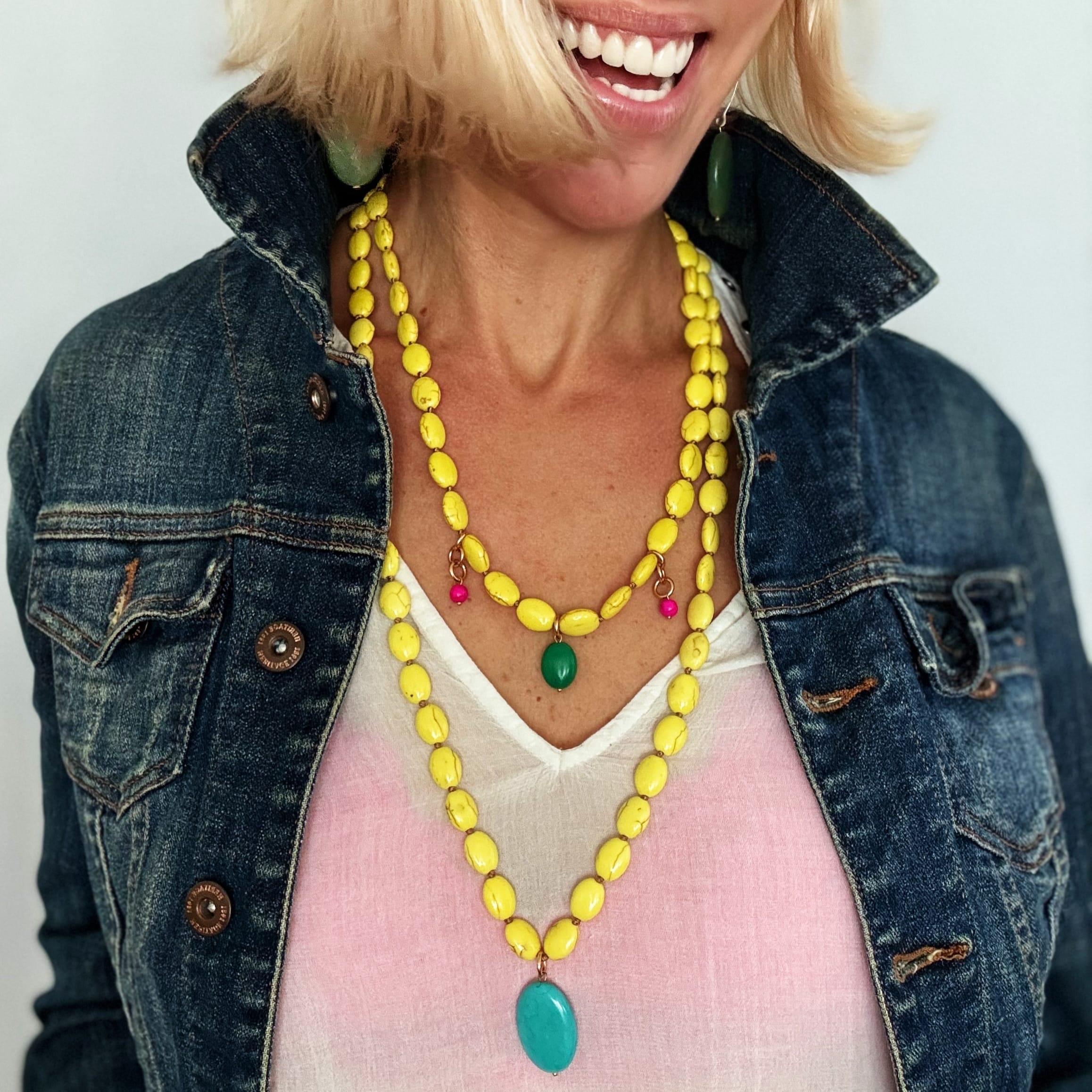 Yellow Howlite Long Layering Necklace