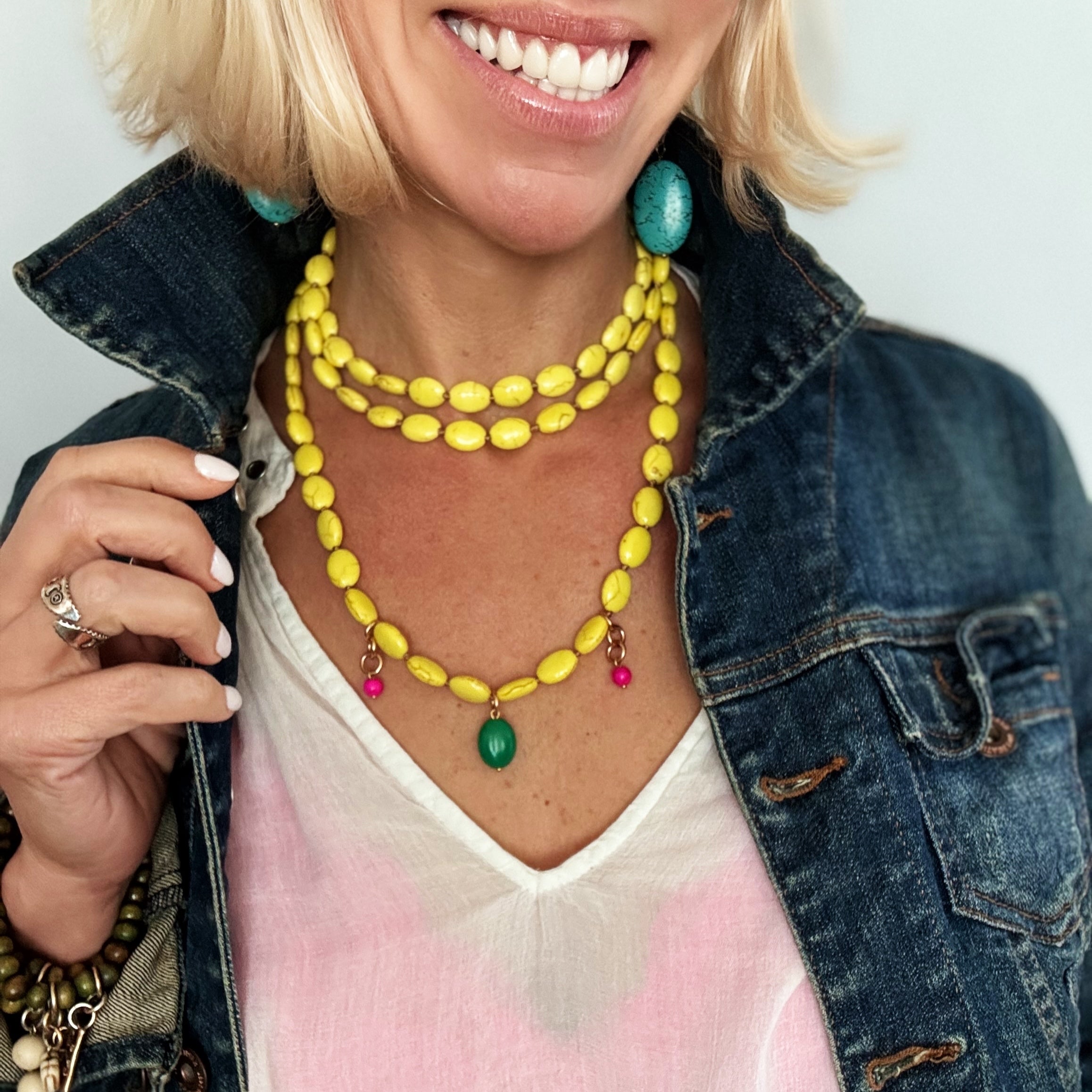 Yellow Howlite Long Layering Necklace