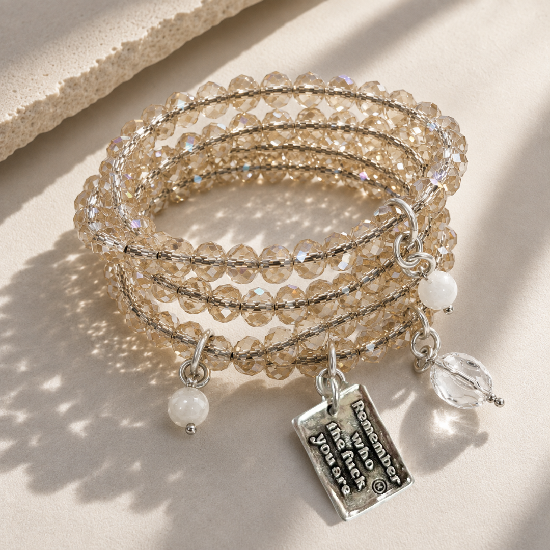 Remember Who The F*ck You Are Heart Crystal Boho Wrap Bracelet/Necklace