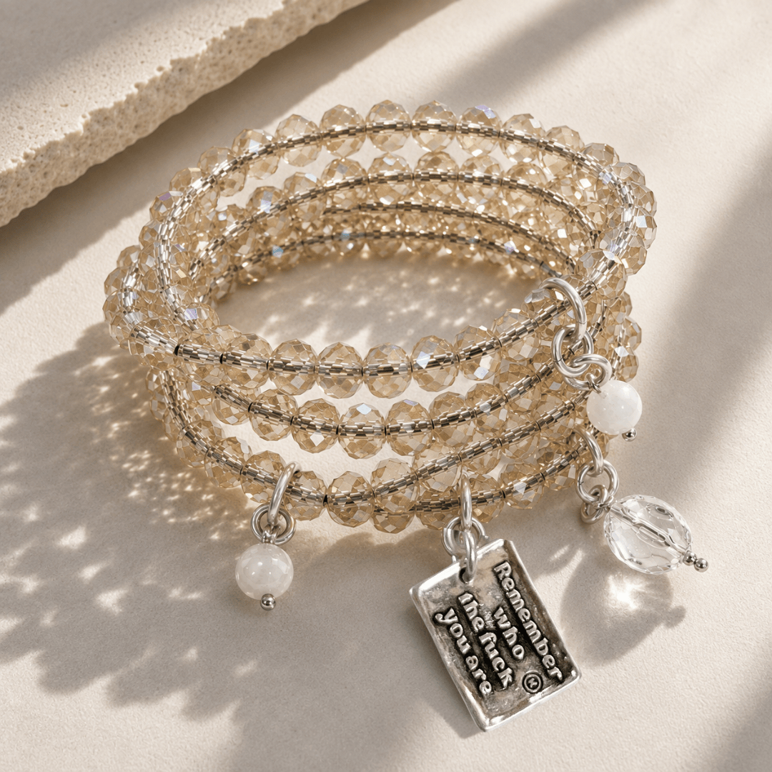 Remember Who The F*ck You Are Heart Crystal Boho Wrap Bracelet/Necklace