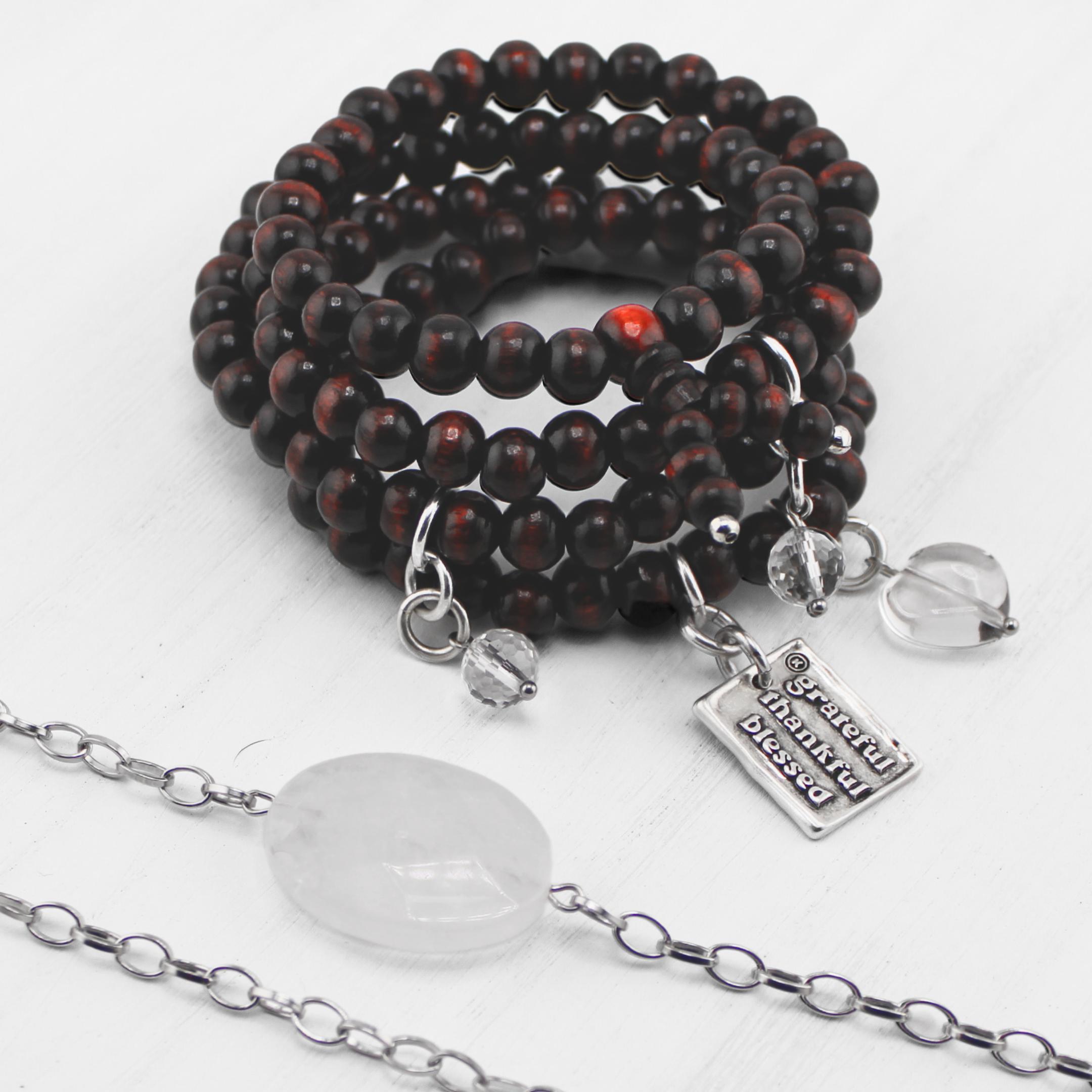 Grateful Thankful Blessed Wood Boho Wrap Layering Bundle