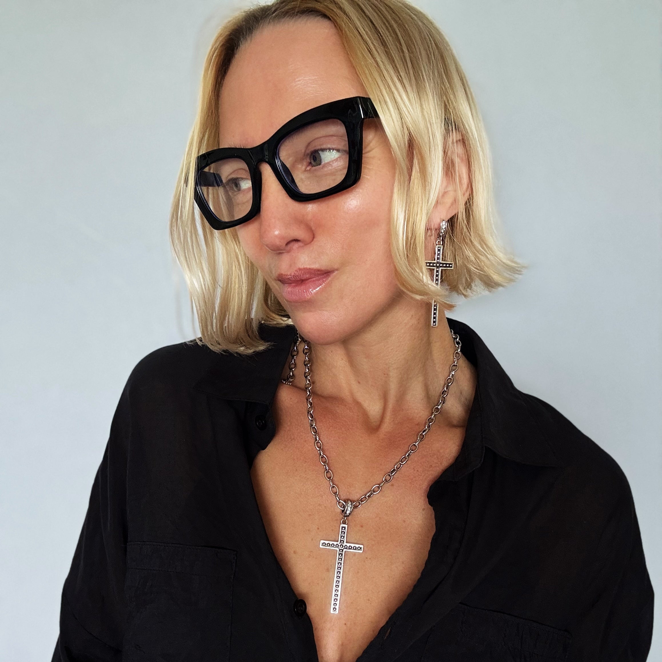 Peace & Love Black Cross Earrings