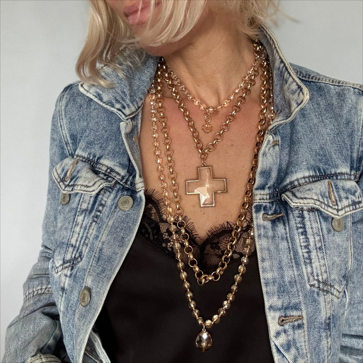 Crystal Cross Chunky Chain Necklace