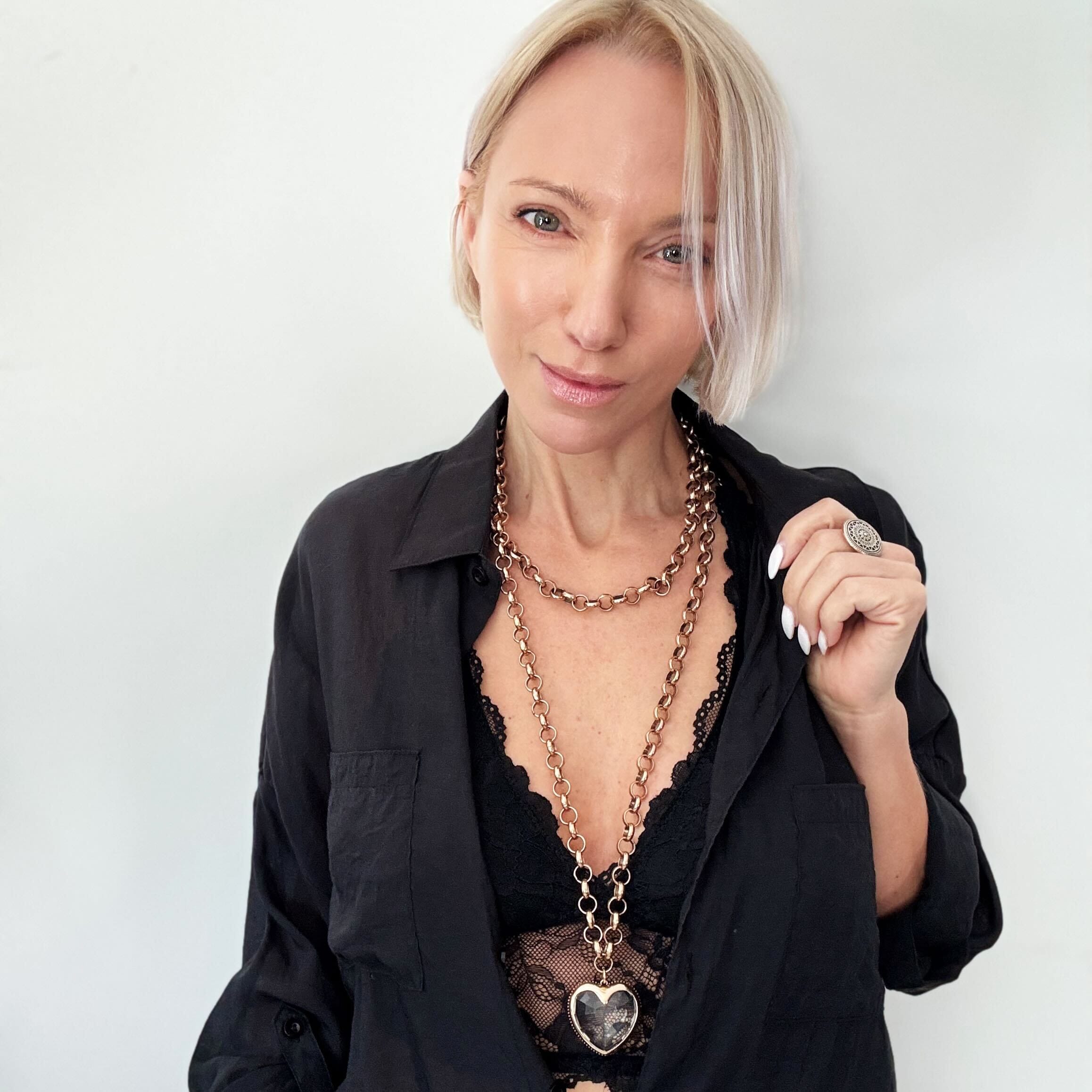 Crystal Heart Chunky Chain Layering Necklace