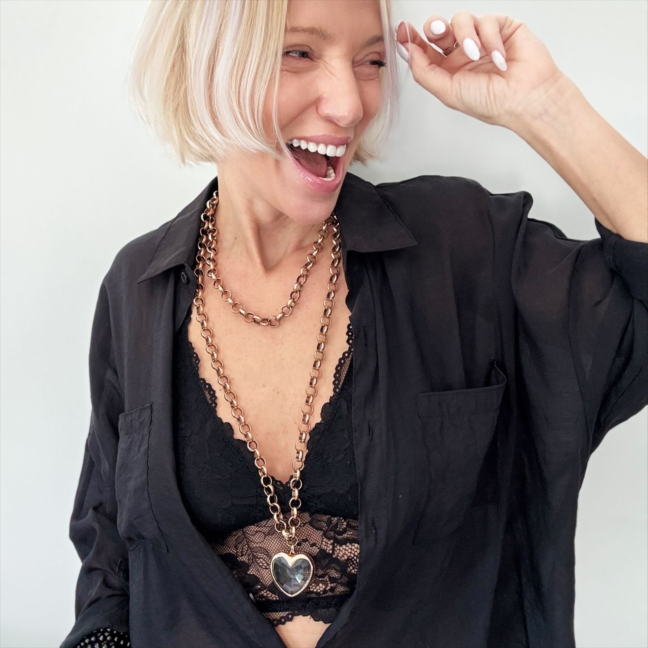 Crystal Heart Chunky Chain Layering Necklace