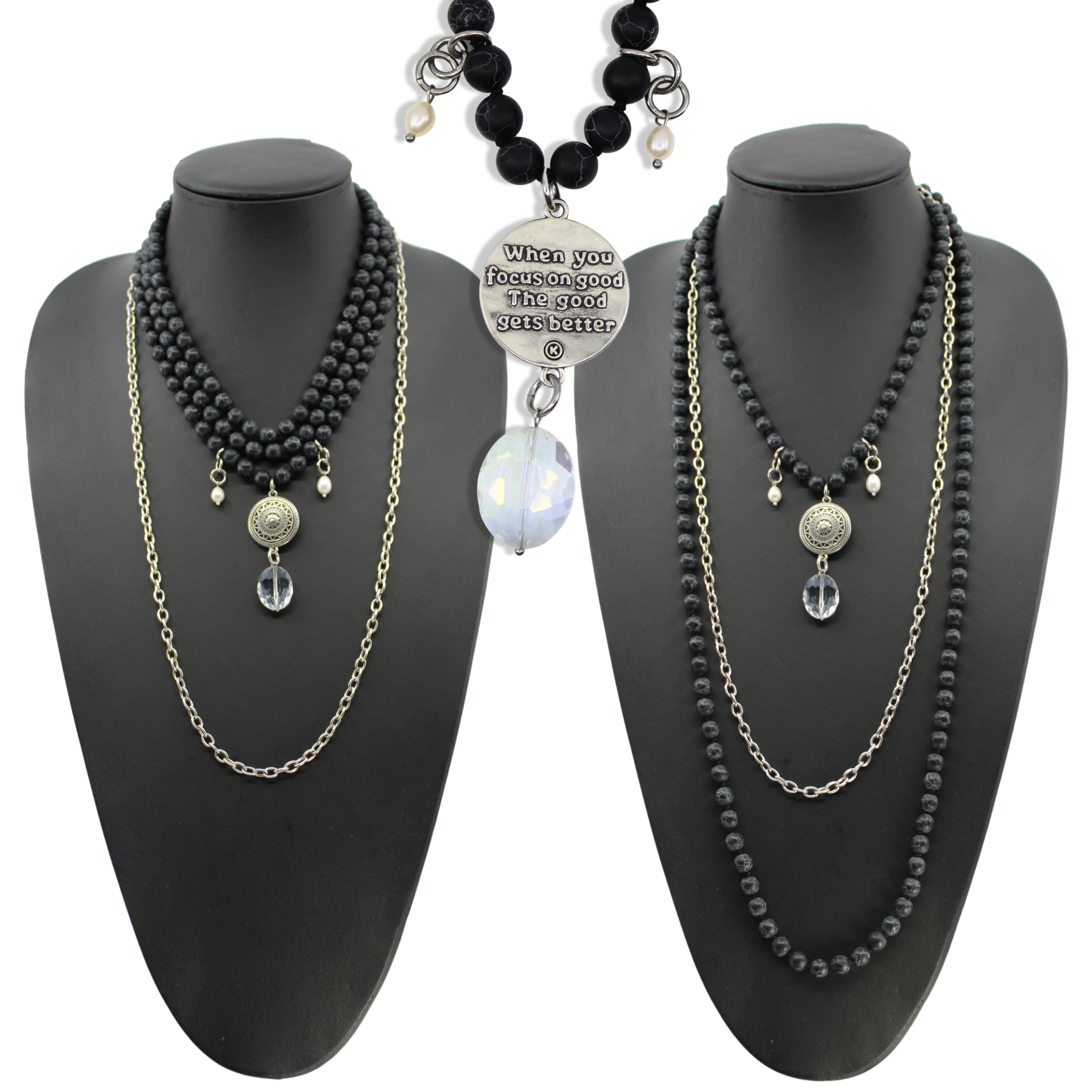 When You Focus On Good Black Howlite Long Chain Fusion Necklace