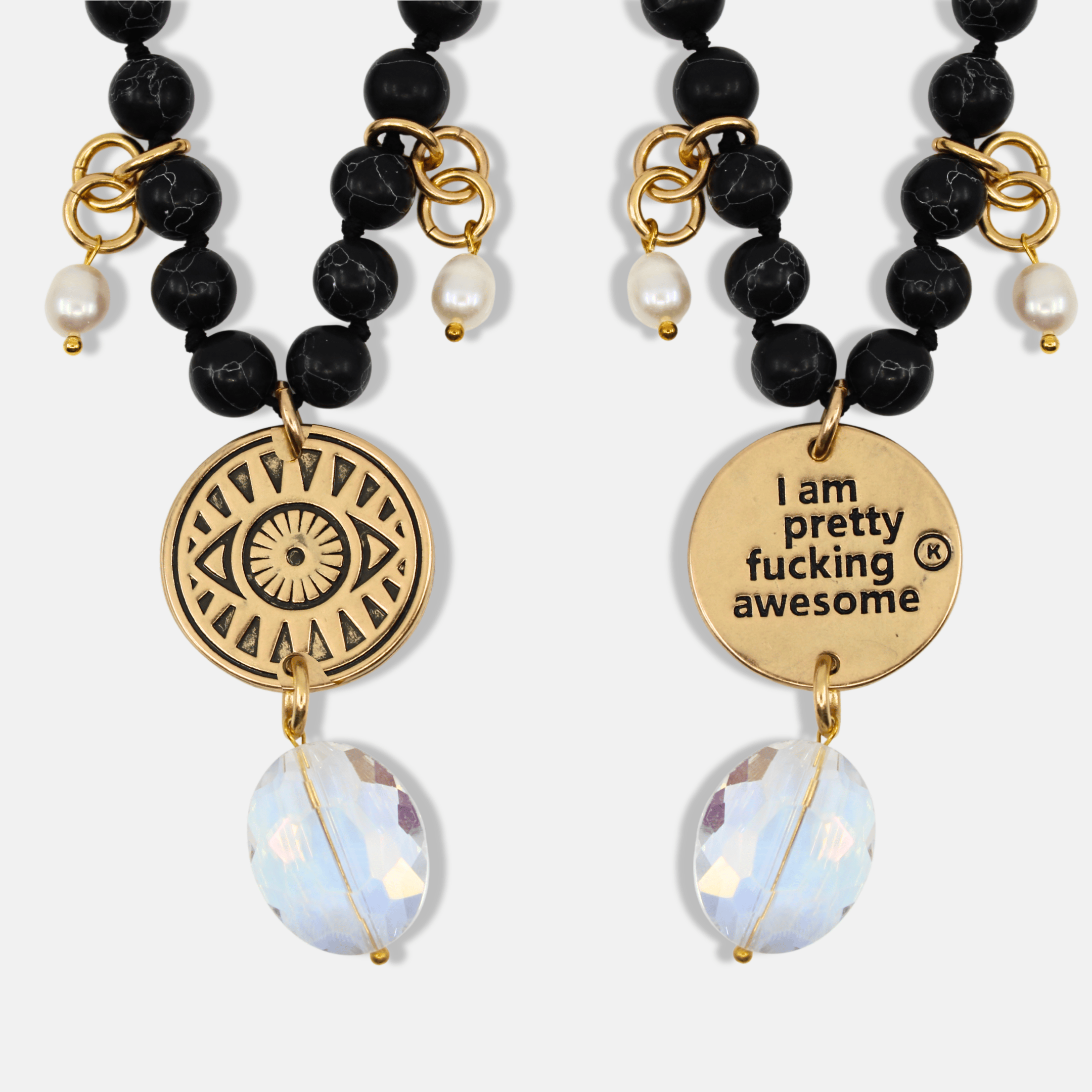 I am Pretty F*cking Awesome Black Howlite Long Chain Fusion Necklace