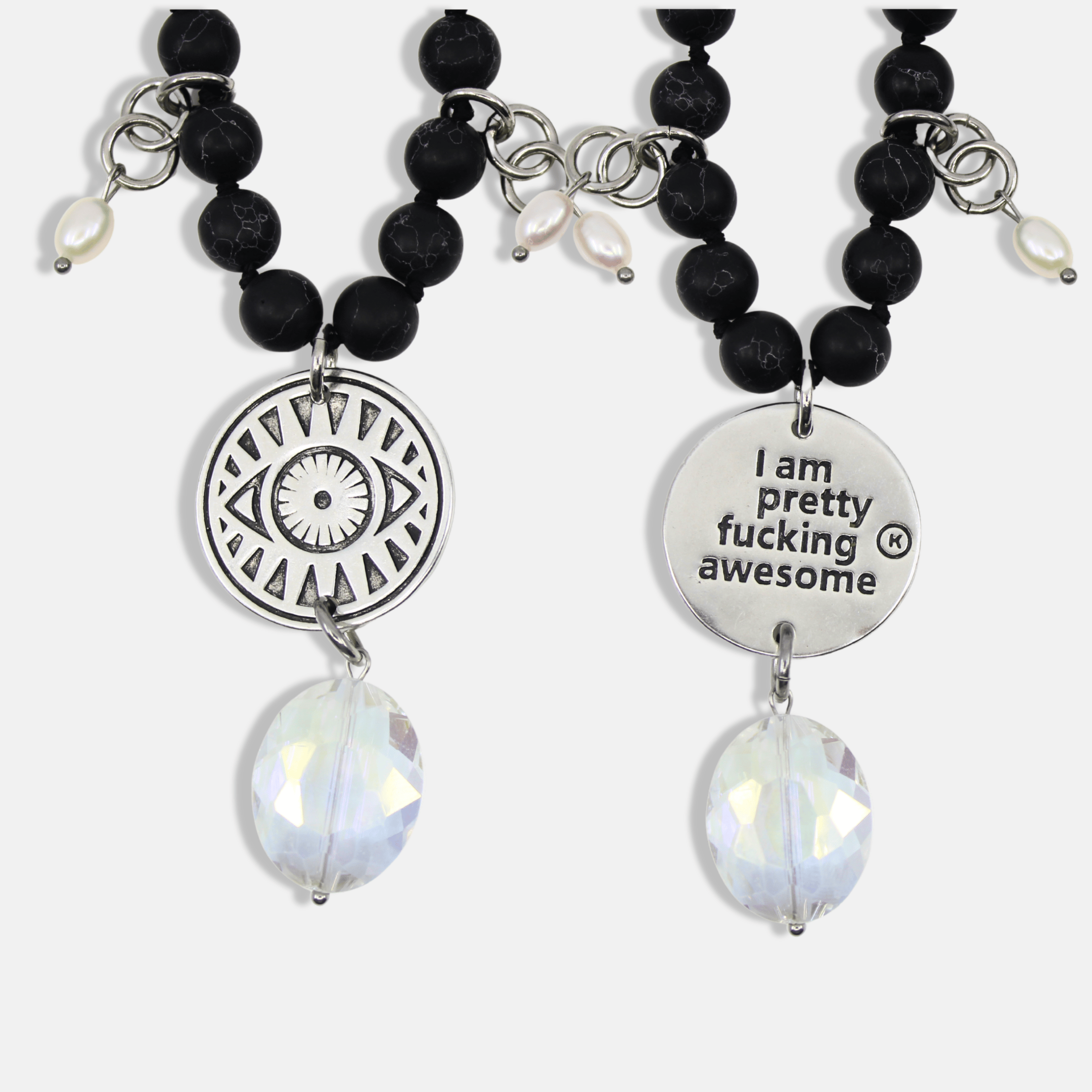 I am Pretty F*cking Awesome Black Howlite Long Chain Fusion Necklace