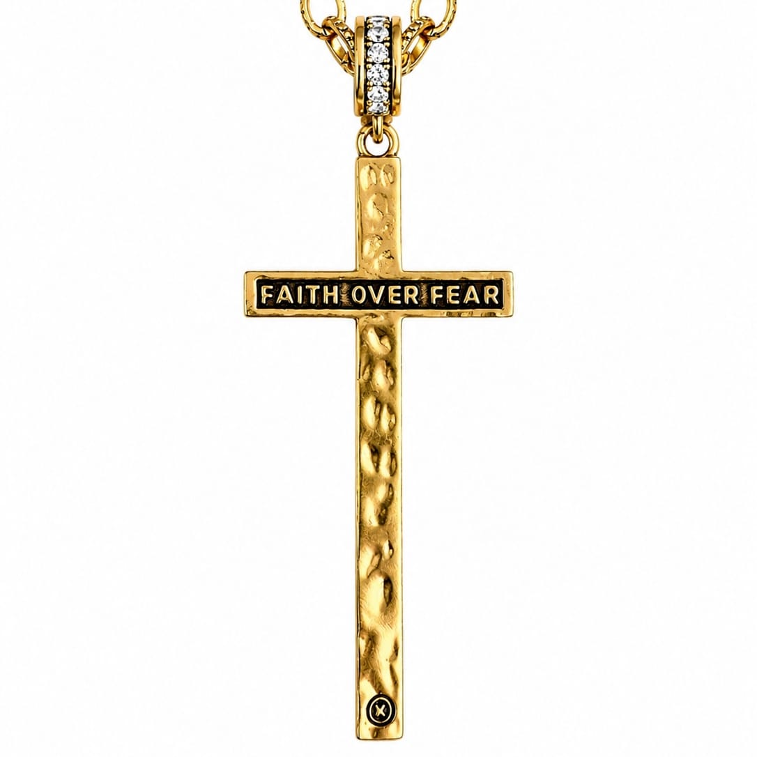 Faith Over Fear Black Cross Adjustable Necklace